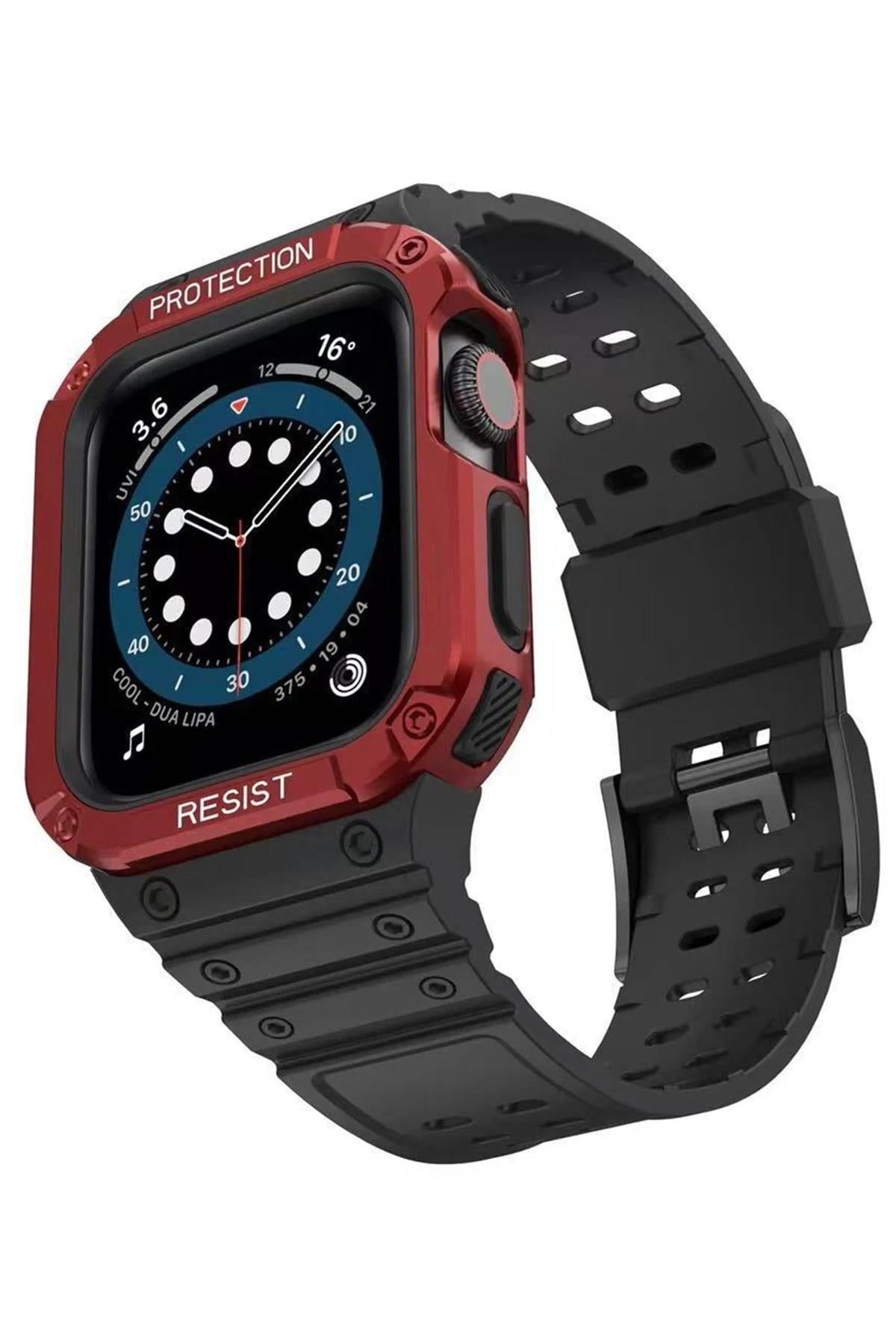 Mey İthalat®   Watch 42mm KR401 Silikon Kordon - Siyah-Kırmızı