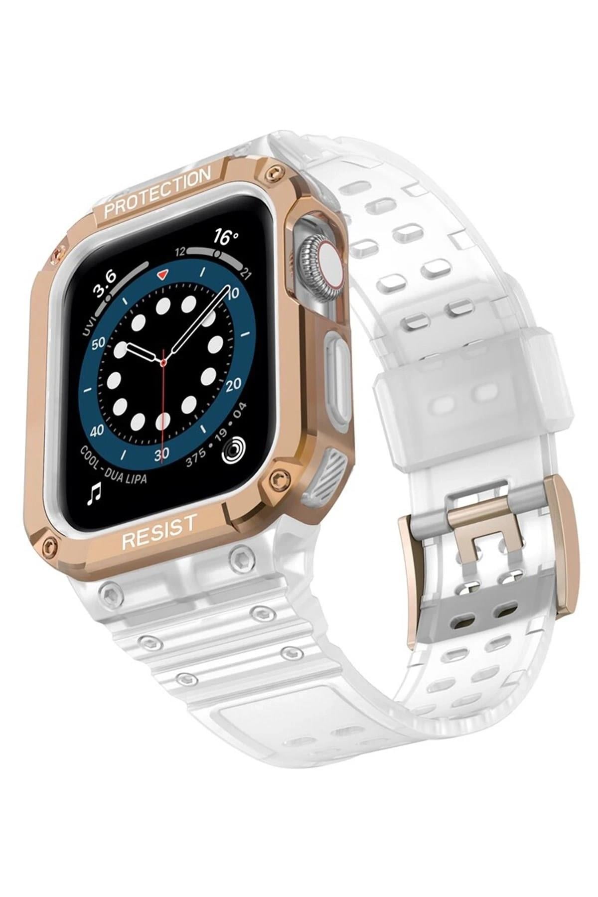 Mey İthalat®   Watch 42mm KR401 Silikon Kordon - Beyaz-Rose