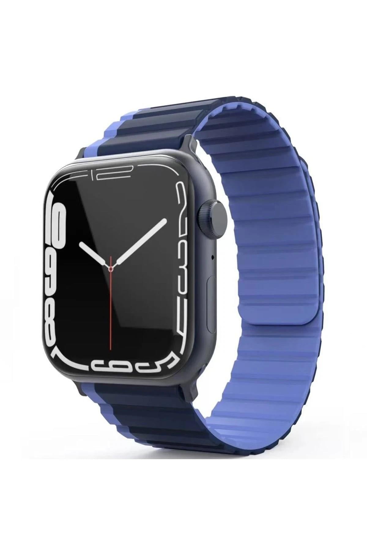 Mey İthalat®   Watch 42mm MO-WB1 Çift Renk Mıknatıslı Silikon Kordon - Lacivert-Mavi