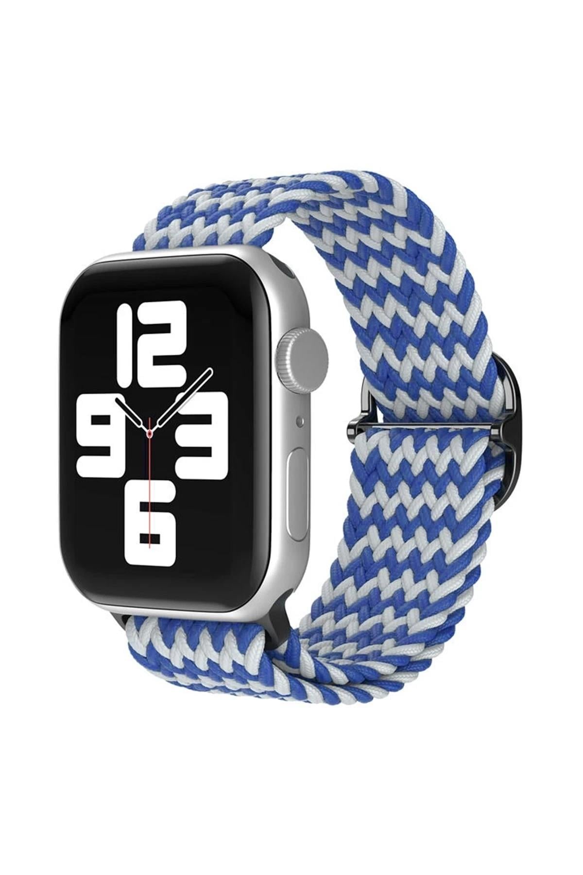 Mey İthalat®   Watch 42mm Star Kordon - Zigzag Beyaz-Mavi