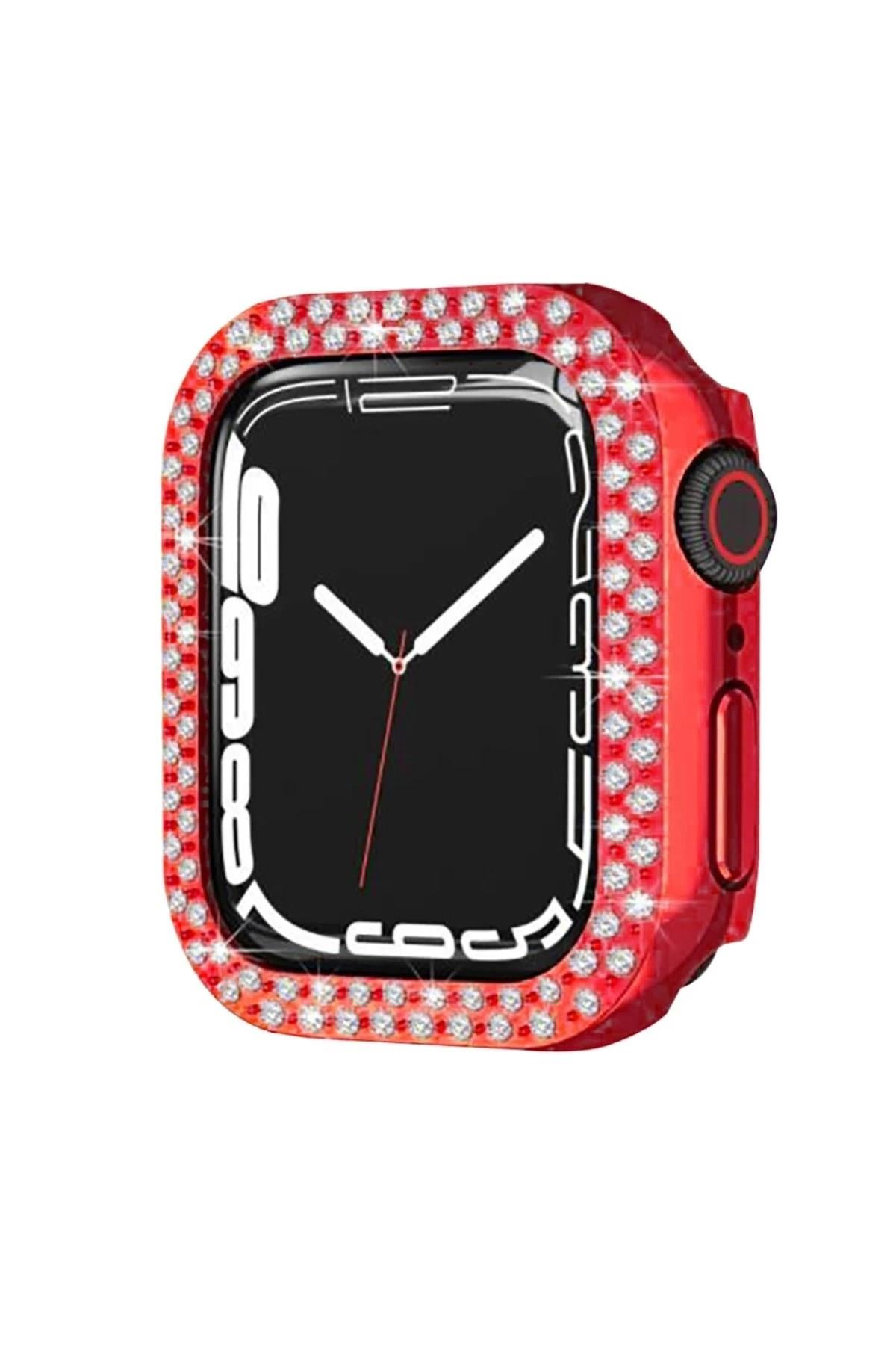 Mey İthalat®   Watch 42mm Taşlı Kasa - Kırmızı