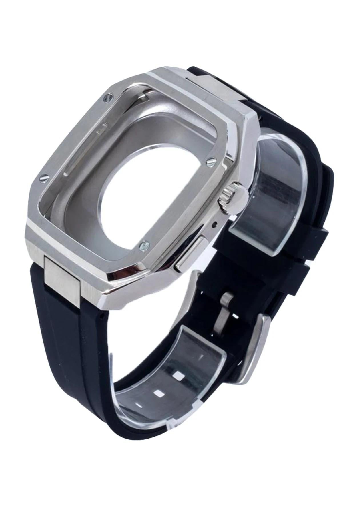 Mey İthalat®   Watch 44mm KR402 Metal Kasa Silikon Kordon - Gümüş
