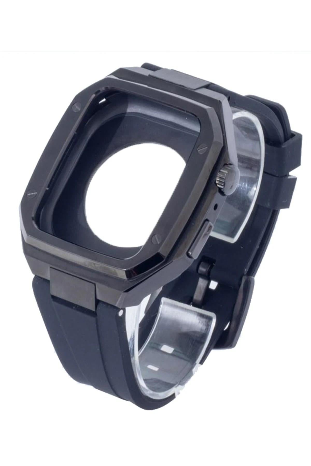 Mey İthalat®   Watch 44mm KR402 Metal Kasa Silikon Kordon - Siyah