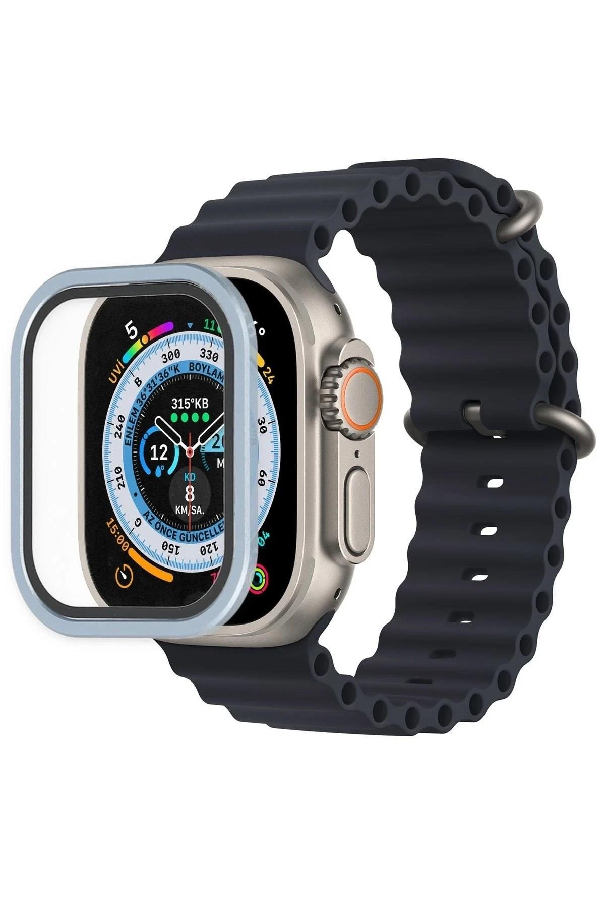 Mey İthalat®   Watch Ultra 49mm Alüminyum Kasa Cam Ekran Koruyucu - Mavi