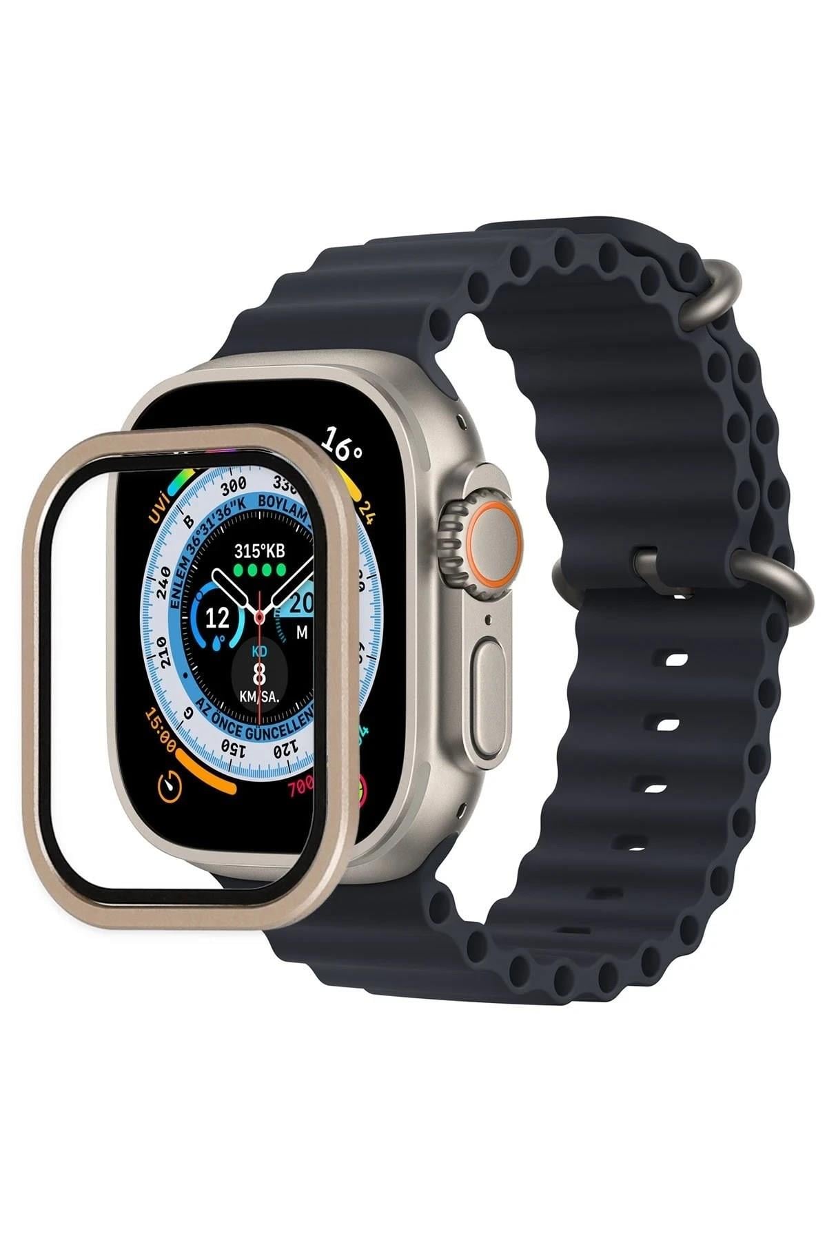 Mey İthalat®   Watch Ultra 49mm Alüminyum Kasa Cam Ekran Koruyucu - Gold