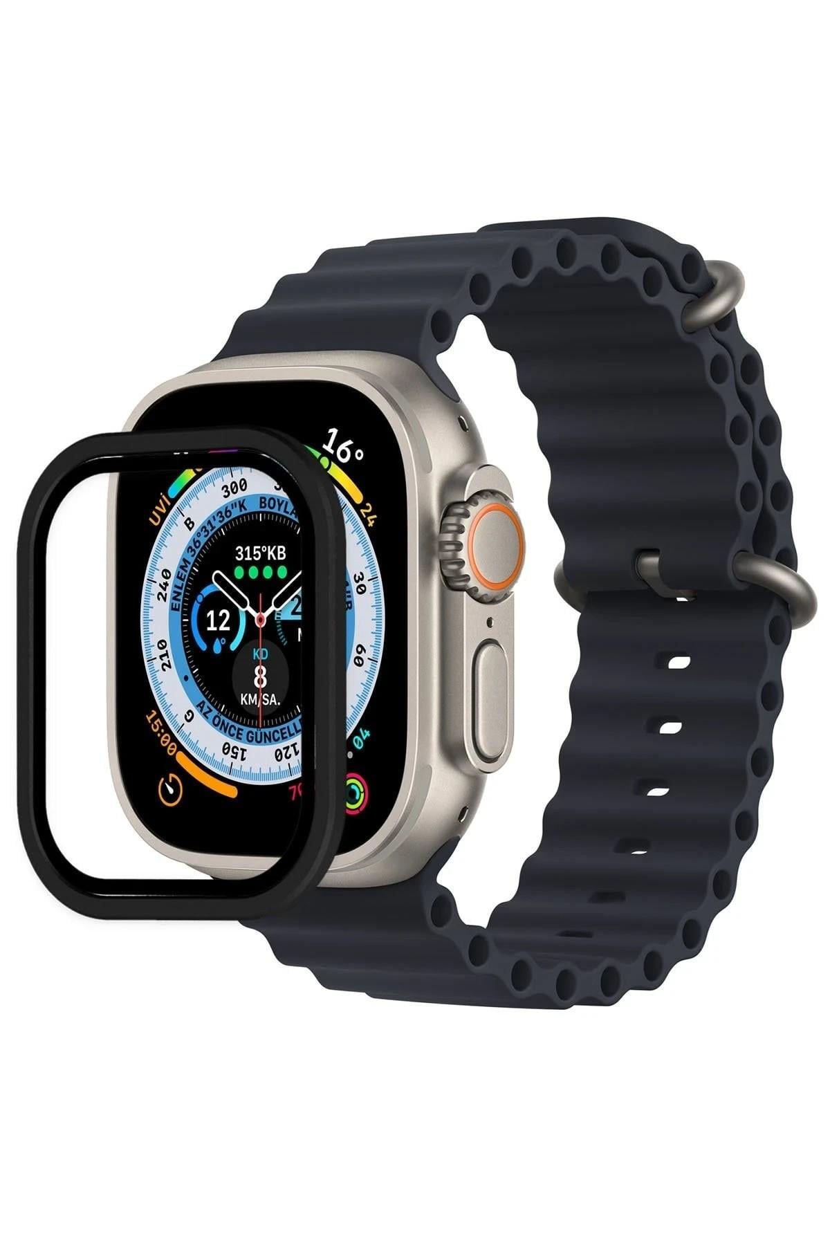 Mey İthalat®   Watch Ultra 49mm Alüminyum Kasa Cam Ekran Koruyucu - Siyah