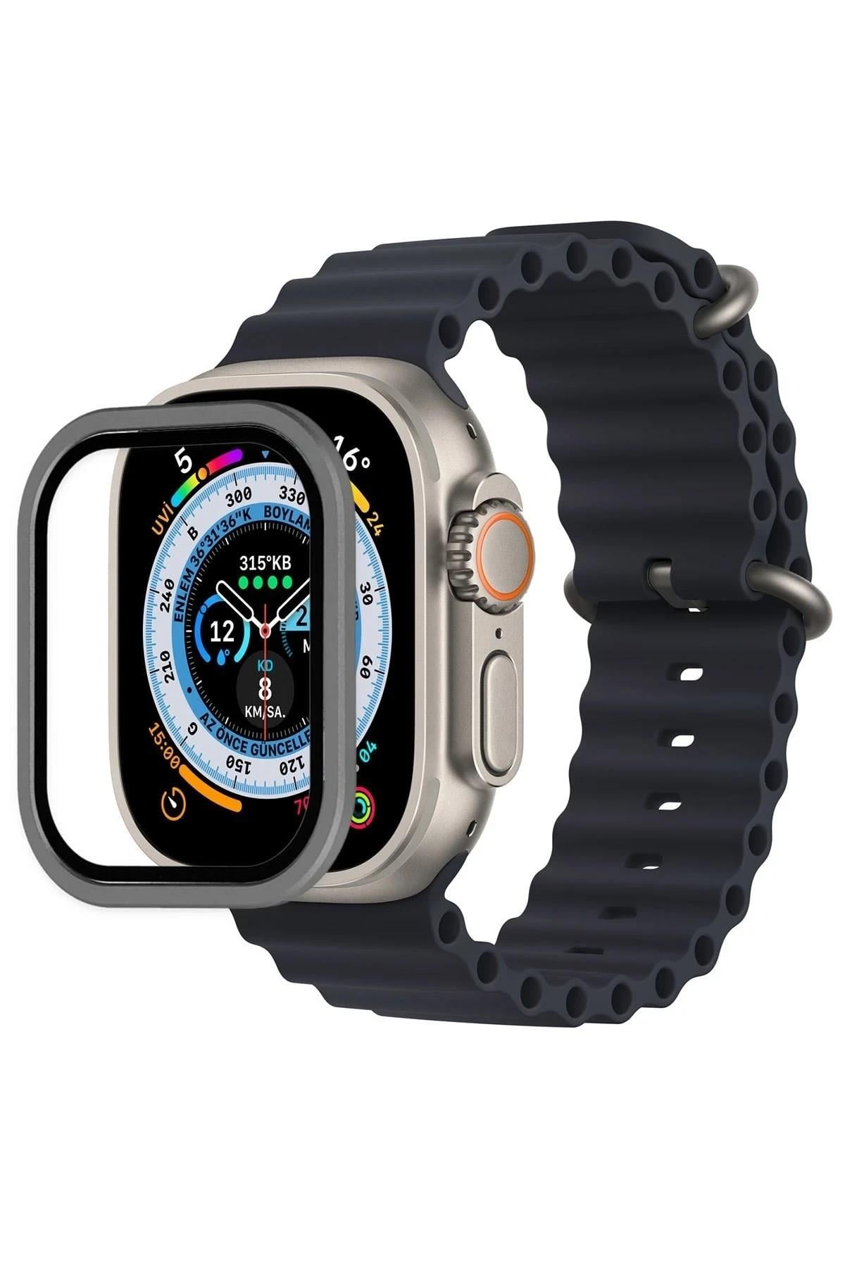 Mey İthalat®   Watch Ultra 49mm Alüminyum Kasa Cam Ekran Koruyucu - Gri