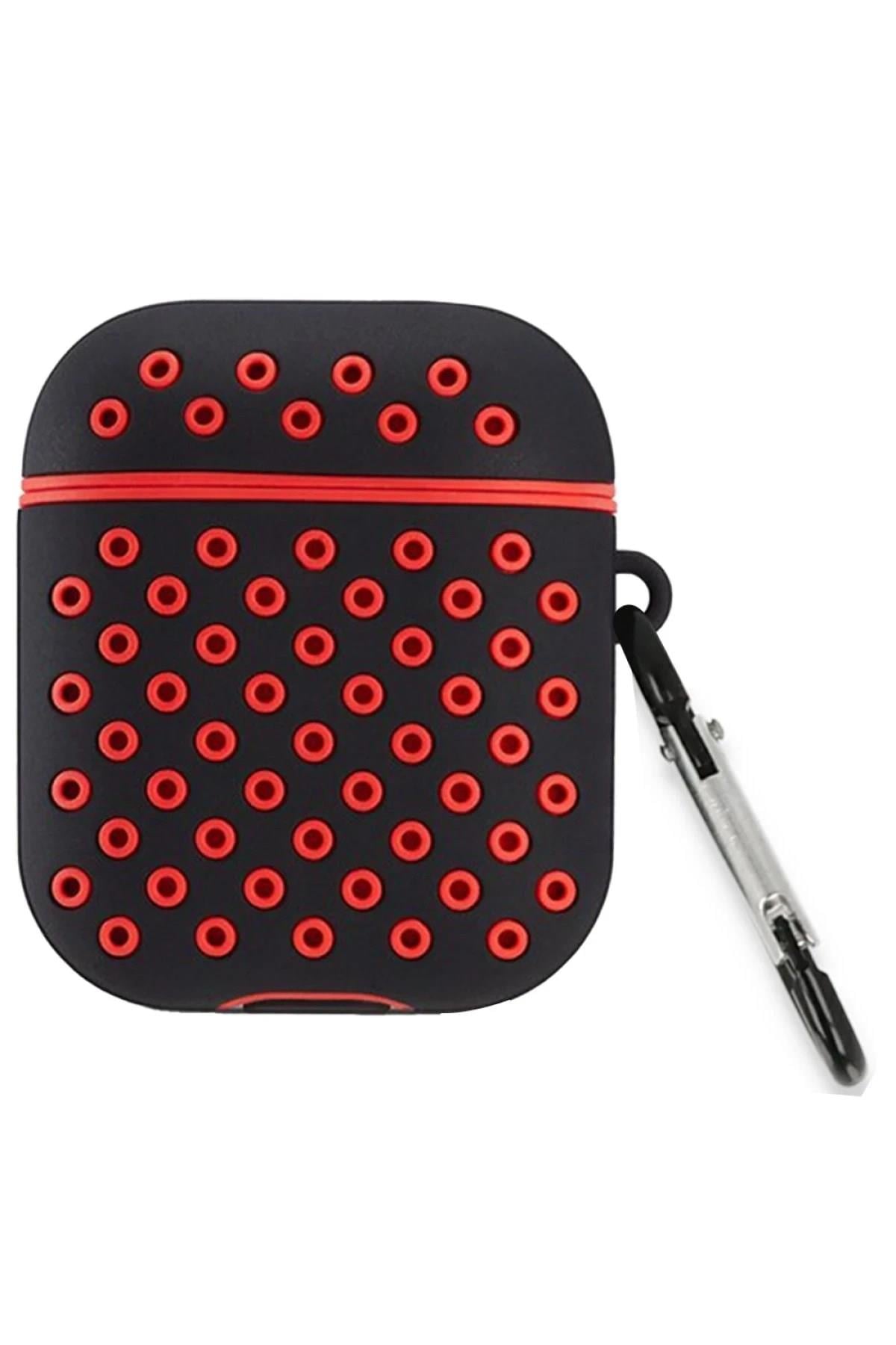 Mey İthalat®  Airpods 2 (2.nesil) Spor Delikli Kılıf - Siyah-Kırmızı
