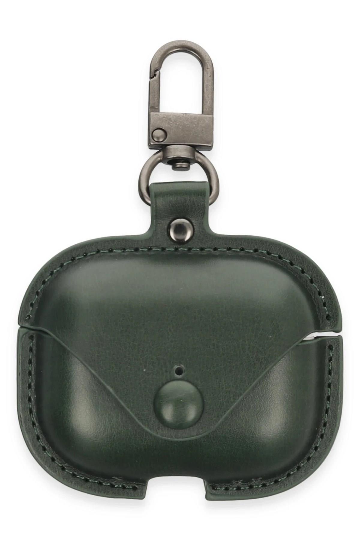 Mey İthalat®  Airpods 3 (3.nesil) Çanta Deri Kılıf - Haki Yeşil