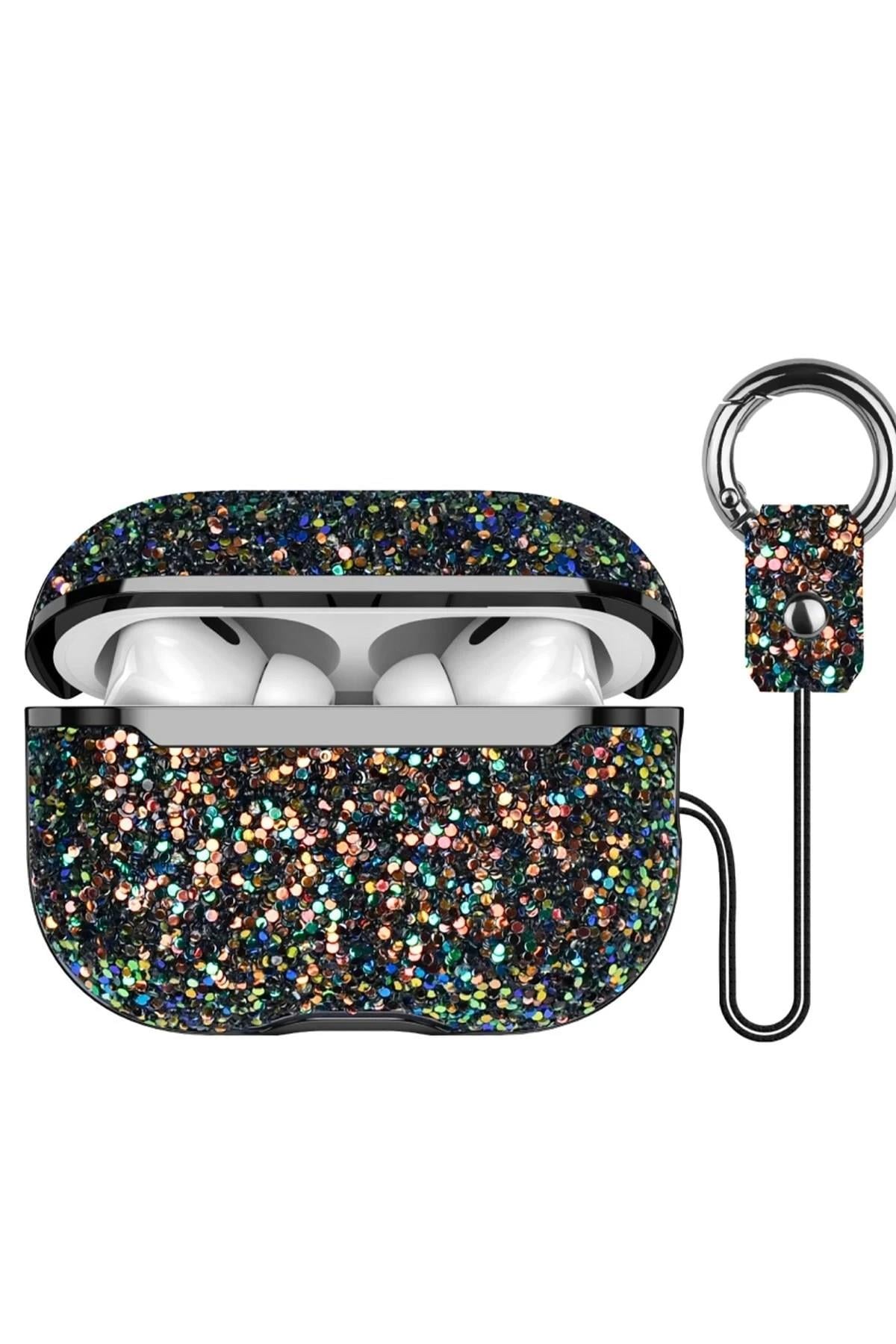 Mey İthalat®  Airpods Pro 2 (2.nesil) Bright Simli Airpods Kapak - Siyah