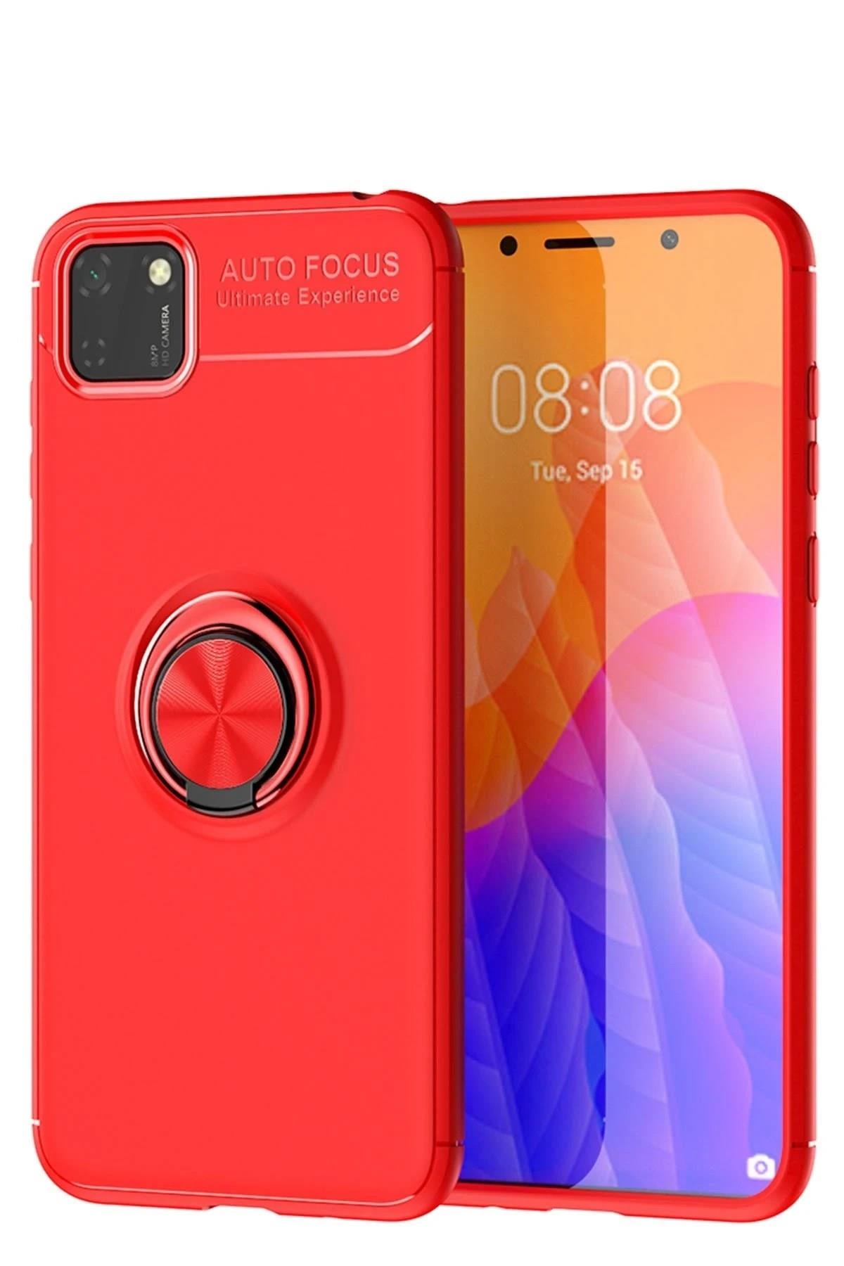 Mey İthalat®  Huawei Y5P Kılıf Range Yüzüklü Silikon - Kırmızı