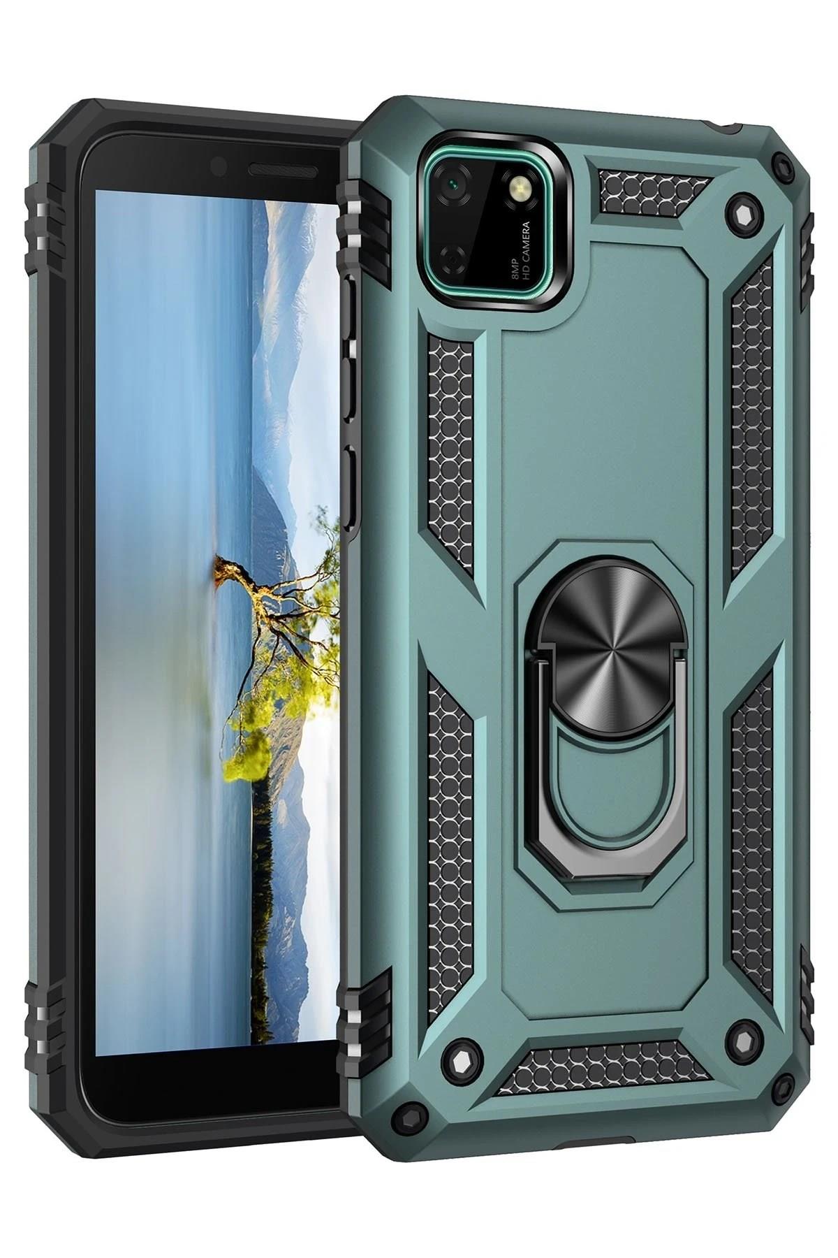 Mey İthalat®  Huawei Y5P Kılıf Sofya Yüzüklü Silikon Kapak - Yeşil
