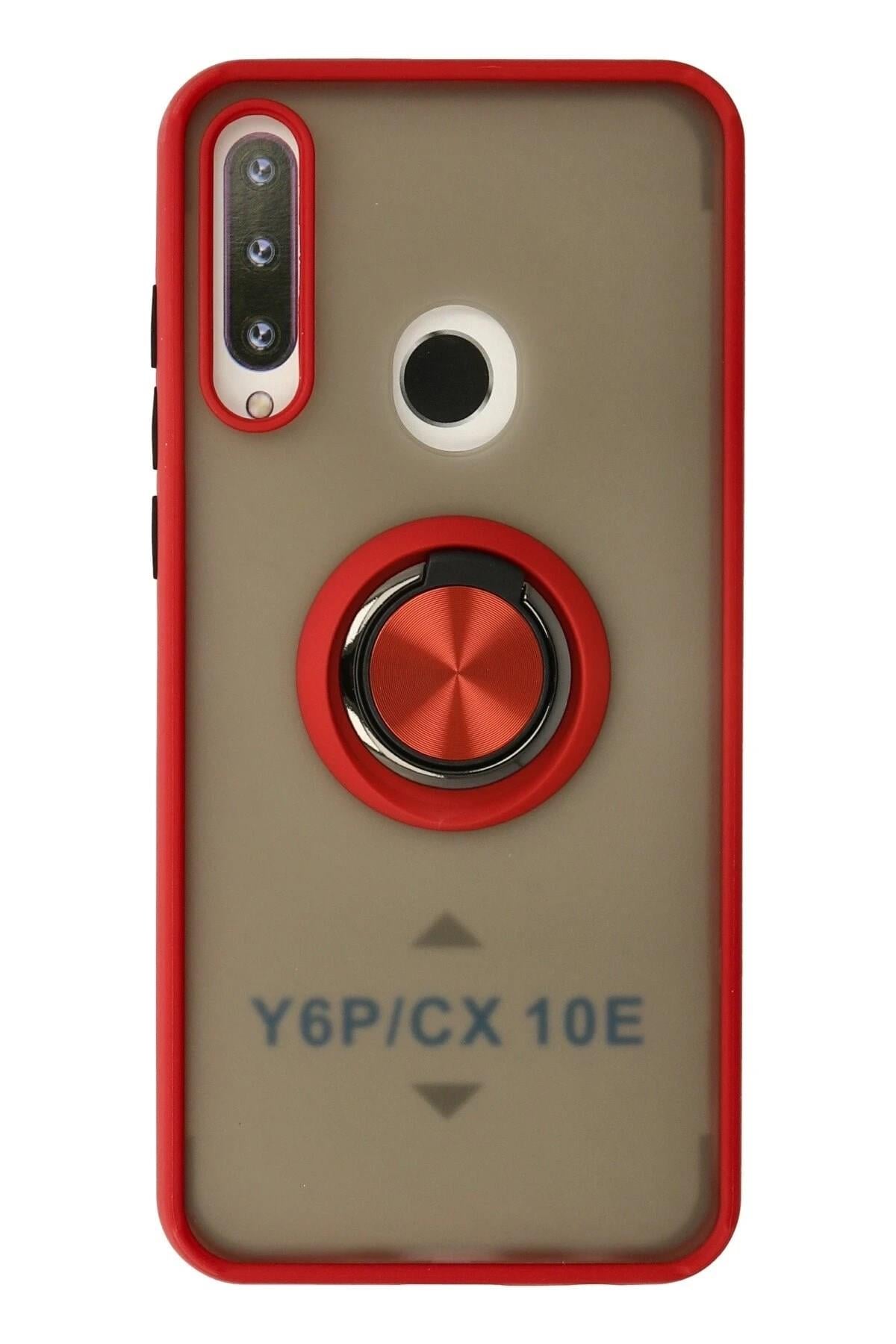 Mey İthalat®  Huawei Y6P Kılıf Montreal Yüzüklü Silikon Kapak - Kırmızı
