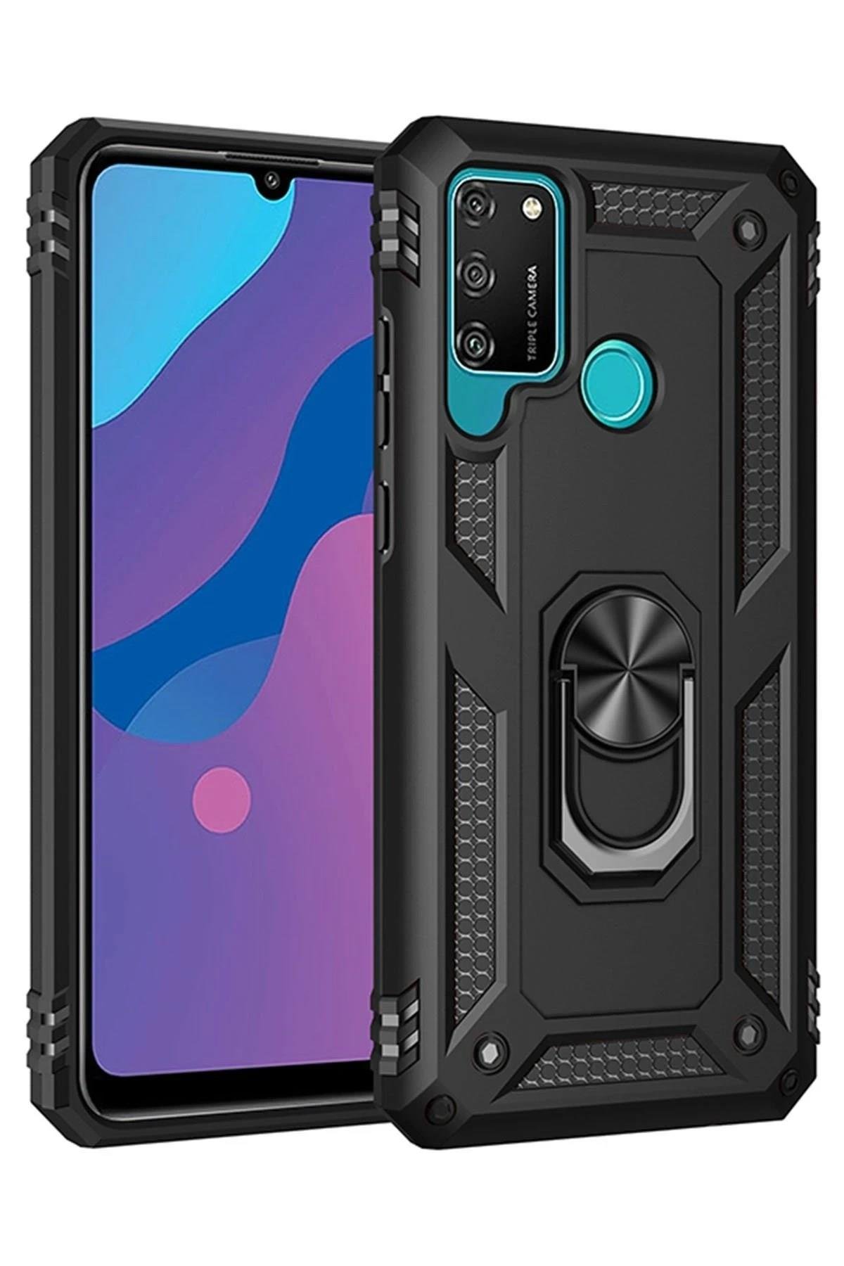 Mey İthalat®  Huawei Y6P Kılıf Sofya Yüzüklü Silikon Kapak - Siyah