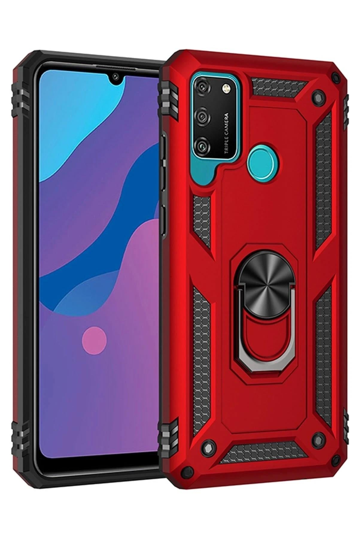 Mey İthalat®  Huawei Y6P Kılıf Sofya Yüzüklü Silikon Kapak - Kırmızı