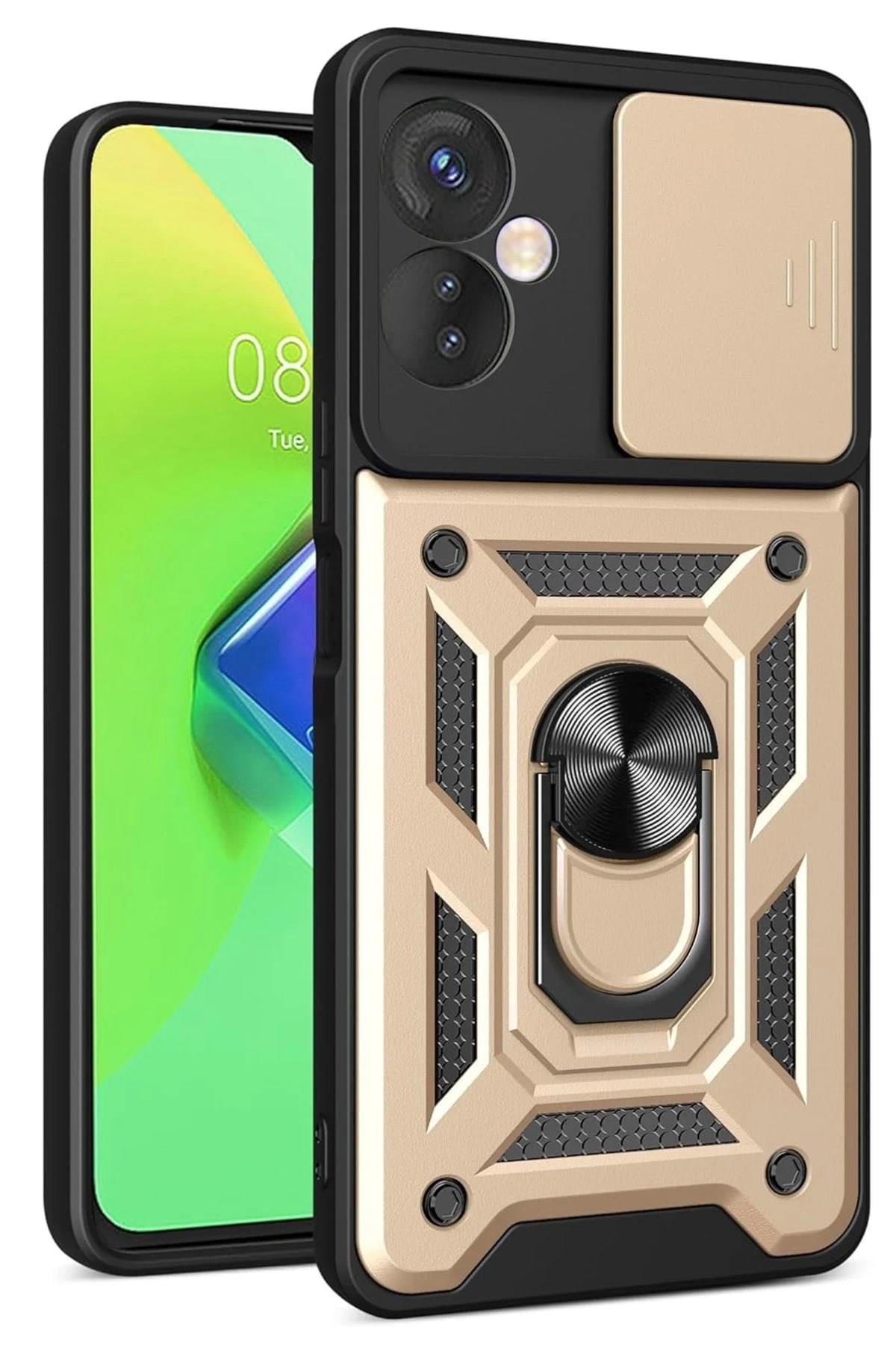 Mey İthalat®  İnfinix Hot 30 4G Kılıf Pars Lens Yüzüklü Silikon - Gold