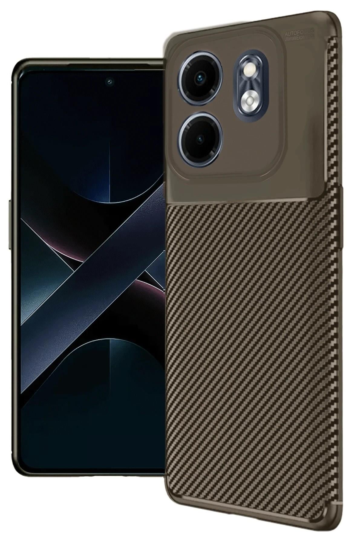 Mey İthalat®  İnfinix Smart 9 Kılıf Auto Focus Karbon Kapak - Kahverengi