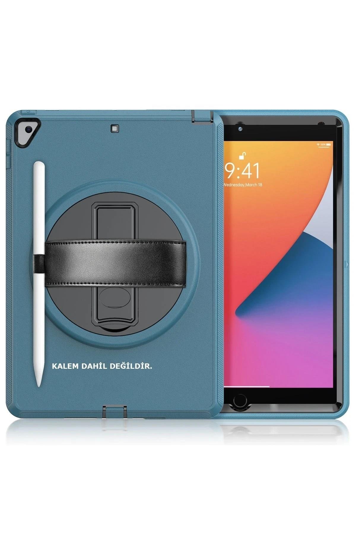 Mey İthalat®  iPad 10.2 (7.nesil) Kılıf Hand Strap Tablet Kılıfı - Turkuaz
