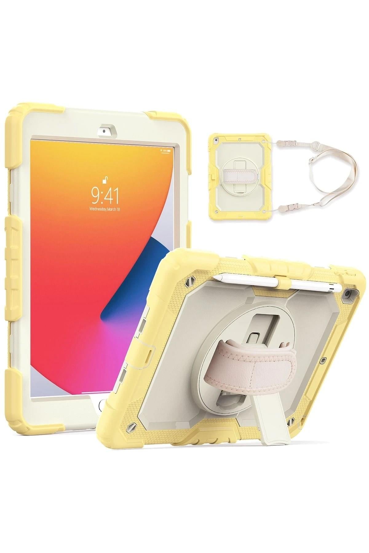Mey İthalat®  iPad 10.2 (7.nesil) Kılıf Strap New Tablet Kapak - Sarı
