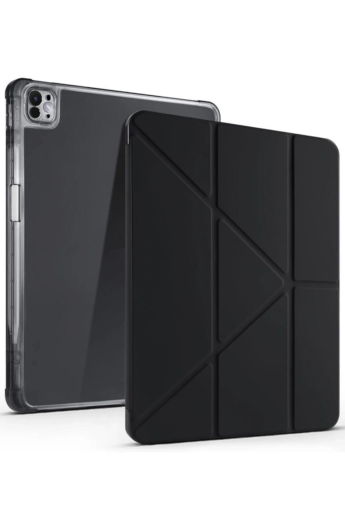 Mey İthalat®  iPad Air 13 (2024) Kılıf Kalemlikli Mars Tablet Kılıfı - Siyah