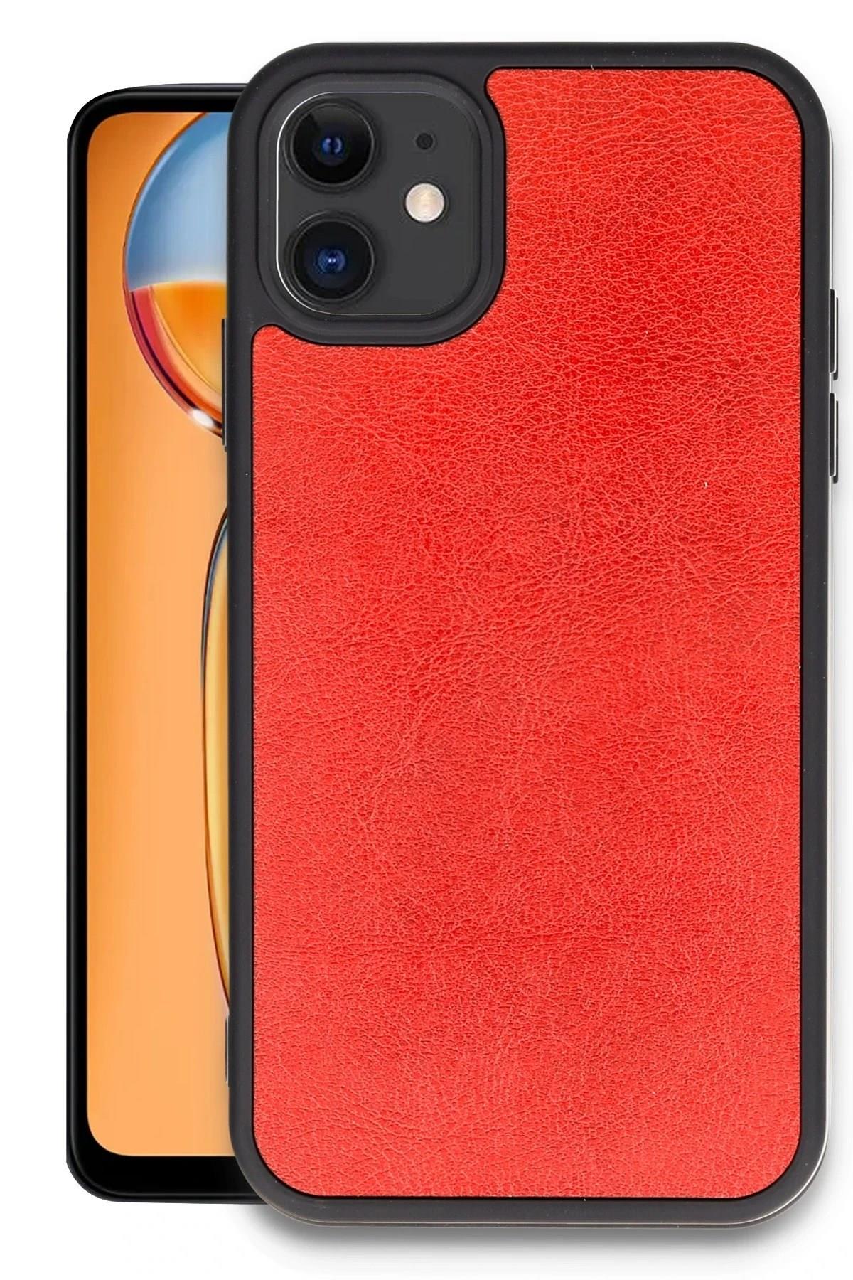 Mey İthalat®  iPhone 11 Kılıf Aras Deri Kapak - Kırmızı