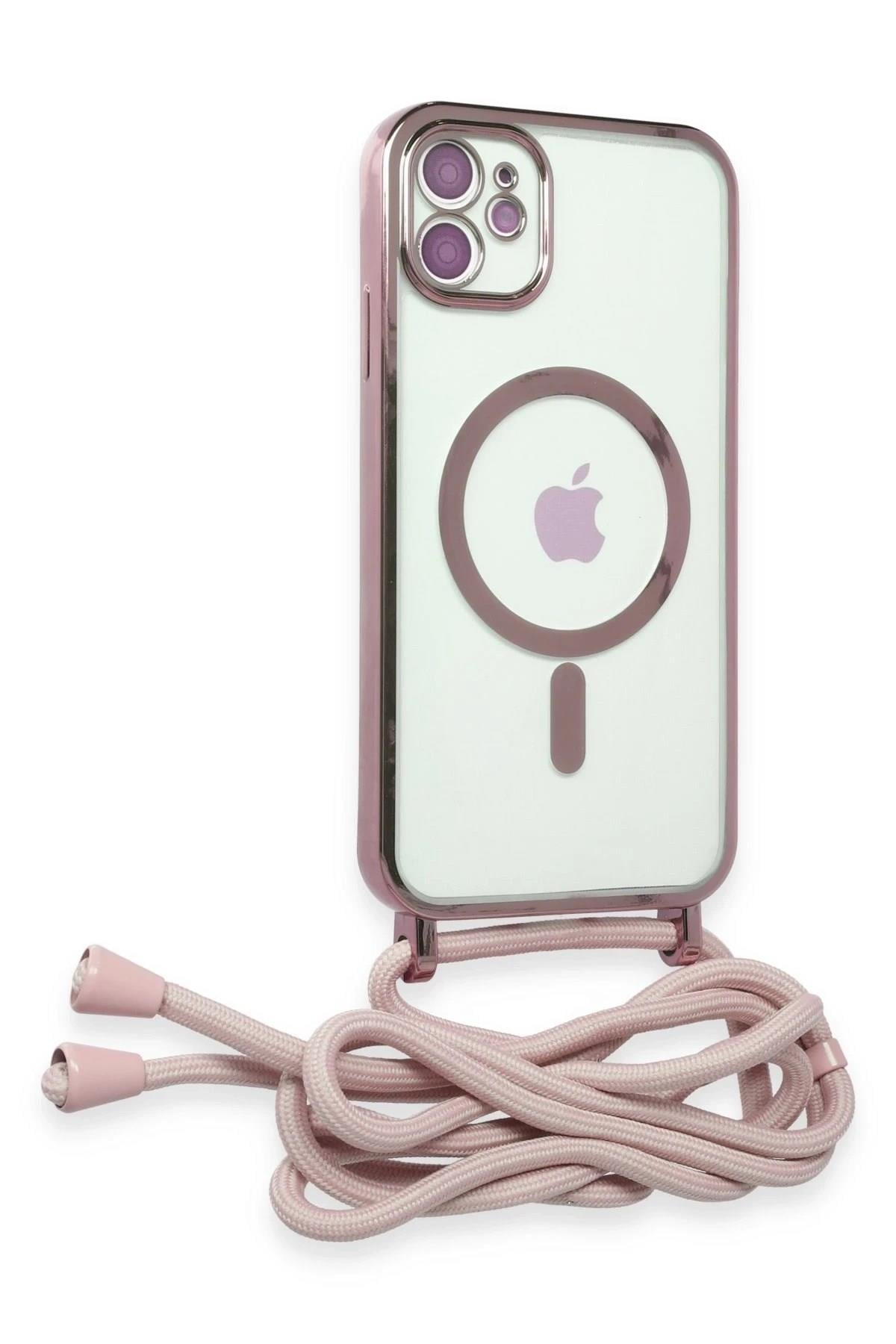 Mey İthalat®  iPhone 11 Kılıf Divo Lazer Askılı Magsafe Kapak - Pembe