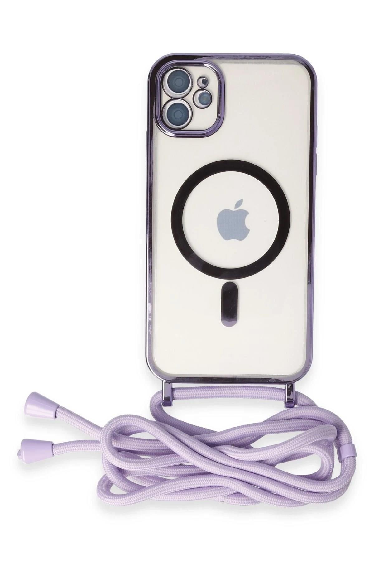 Mey İthalat®  iPhone 11 Kılıf Divo Lazer Askılı Magsafe Kapak - Lila