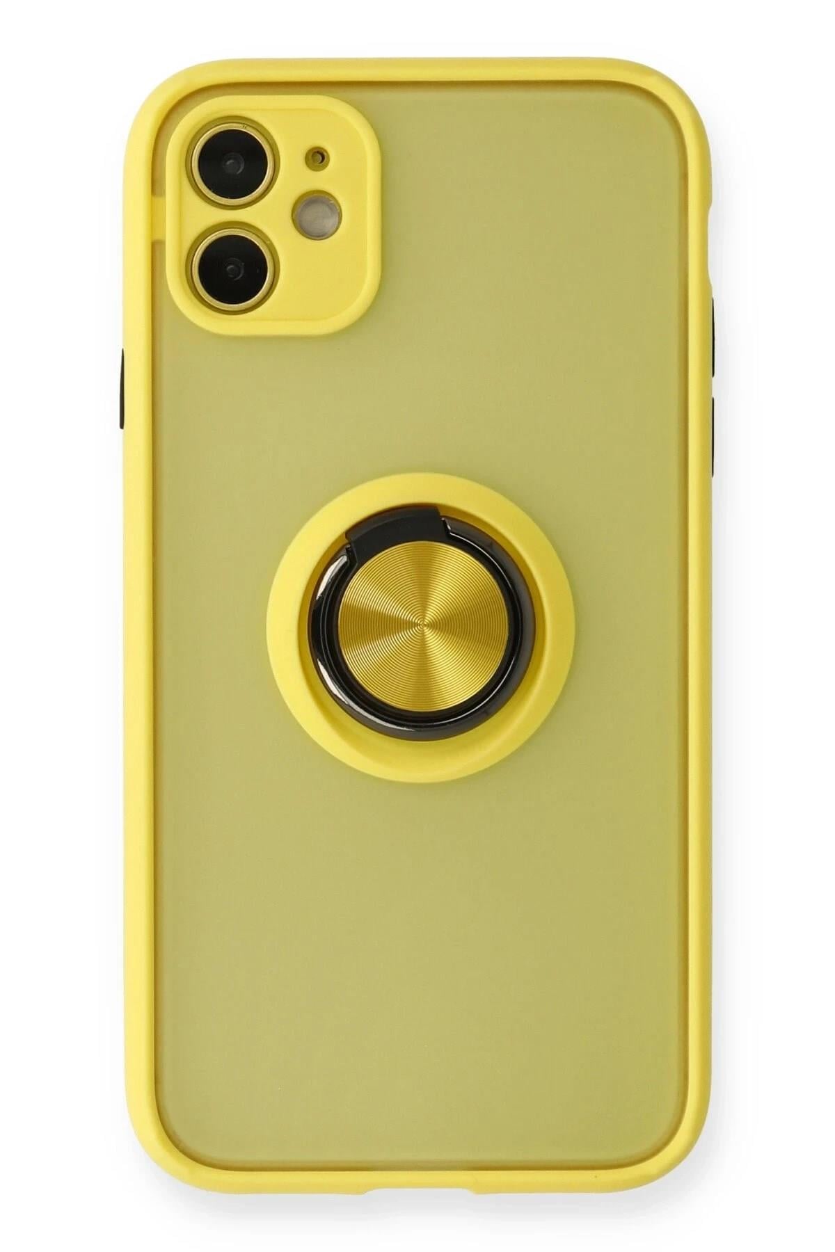 Mey İthalat®  iPhone 11 Kılıf Montreal Yüzüklü Silikon Kapak - Sarı