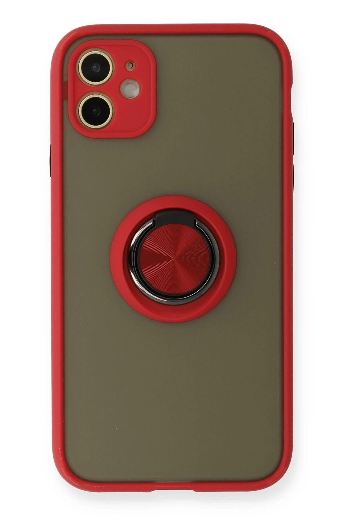 Mey İthalat®  iPhone 11 Kılıf Montreal Yüzüklü Silikon Kapak - Kırmızı