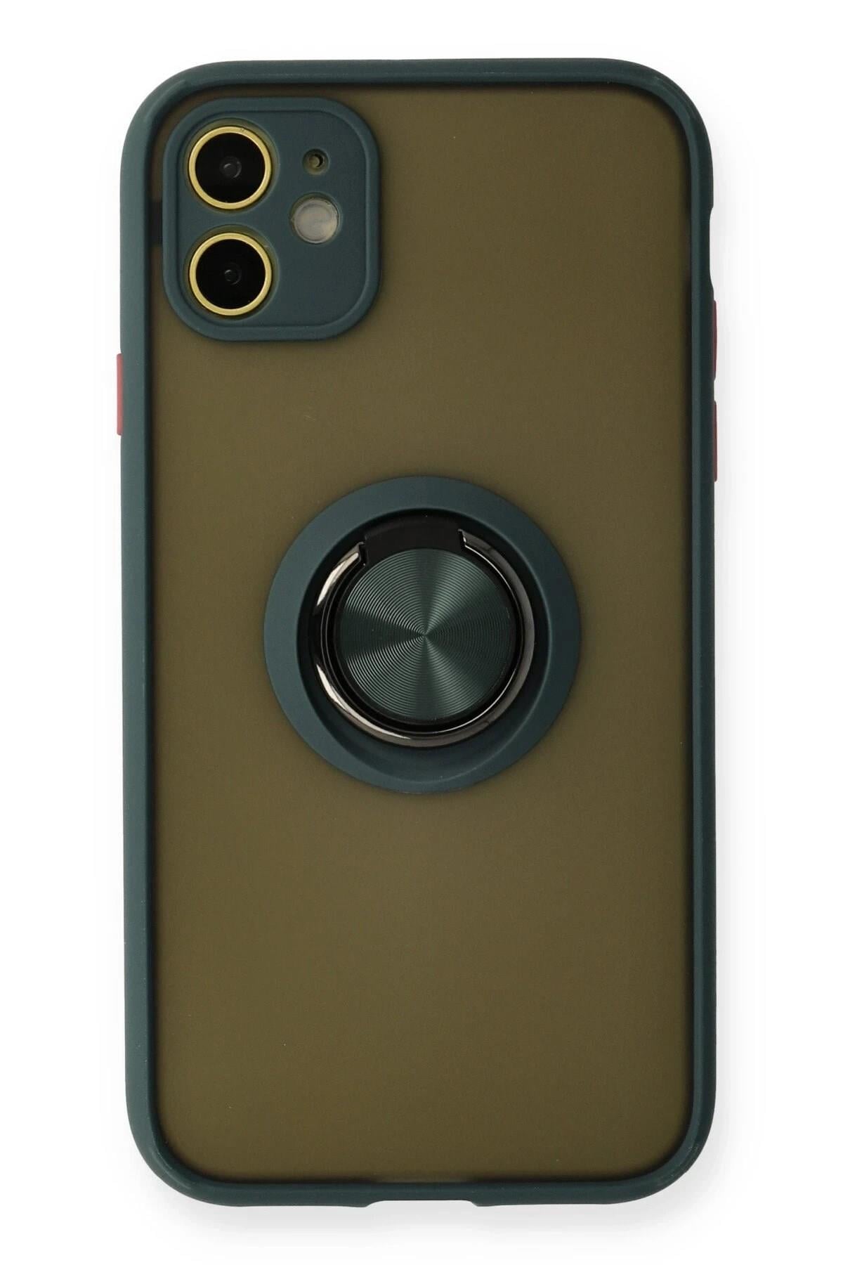 Mey İthalat®  iPhone 11 Kılıf Montreal Yüzüklü Silikon Kapak - Yeşil
