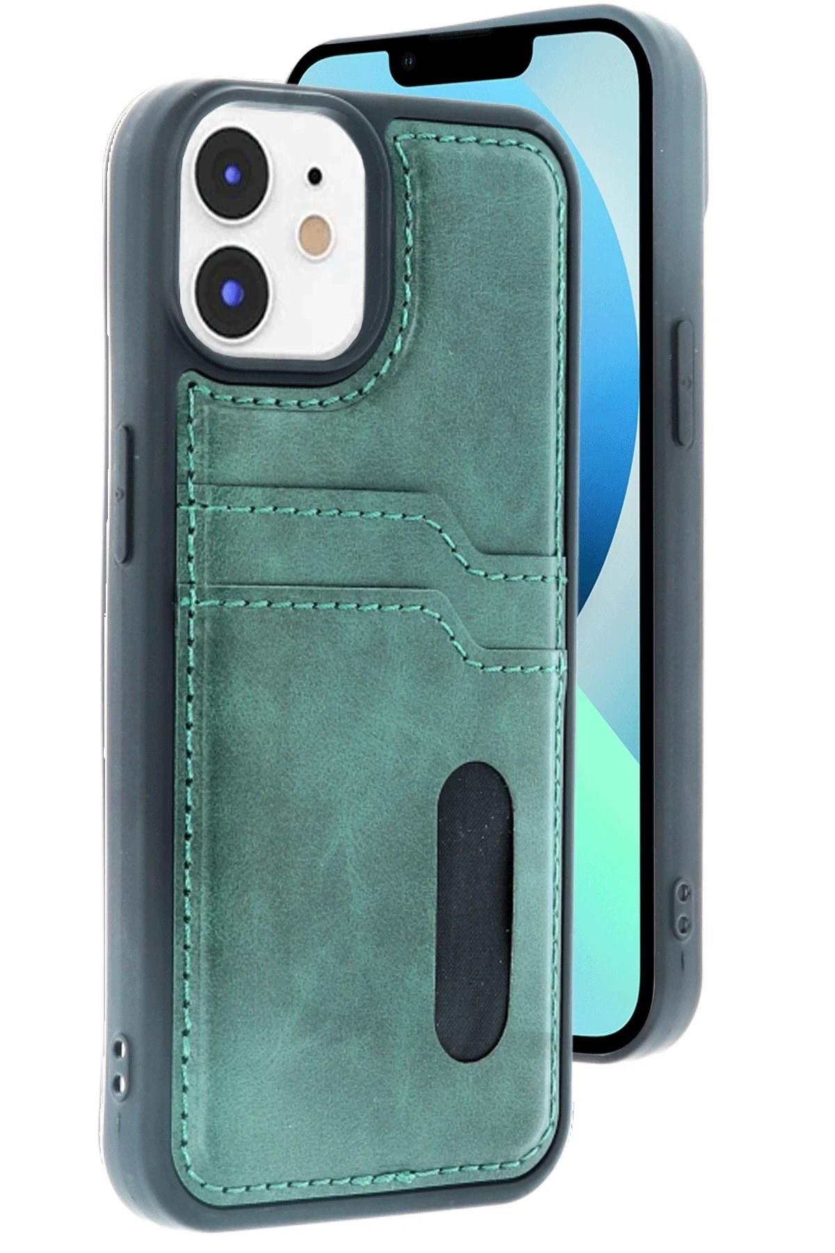 Mey İthalat®  iPhone 11 Kılıf Sara Kartvizitli Deri Kılıf - Koyu Yeşil