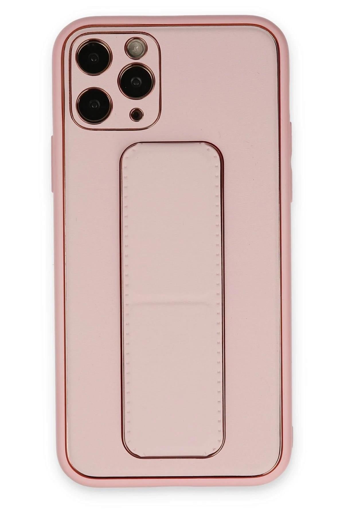 Mey İthalat®  iPhone 11 Pro Kılıf Coco Deri Standlı Kapak - Pembe