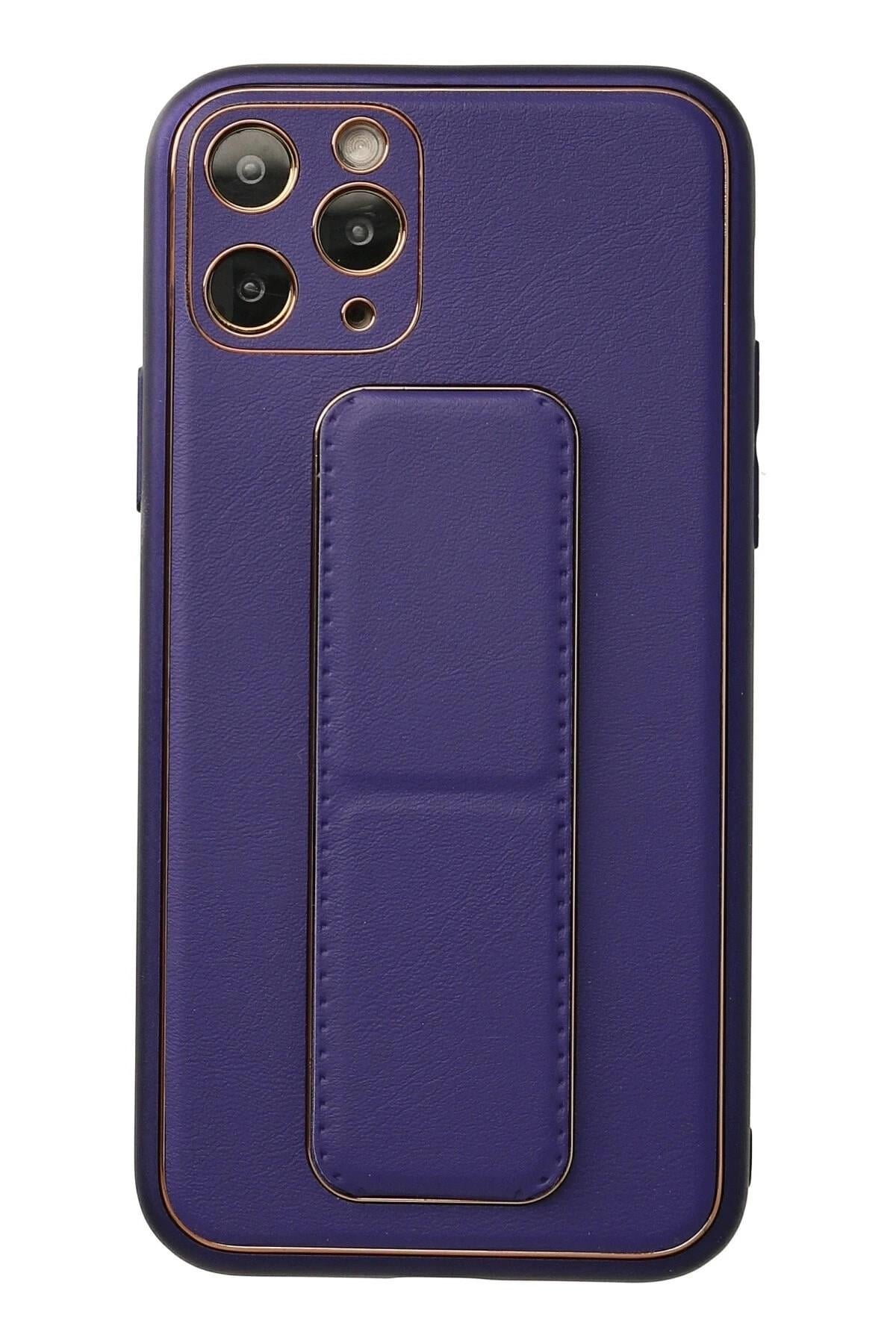 Mey İthalat®  iPhone 11 Pro Kılıf Coco Deri Standlı Kapak - Mor