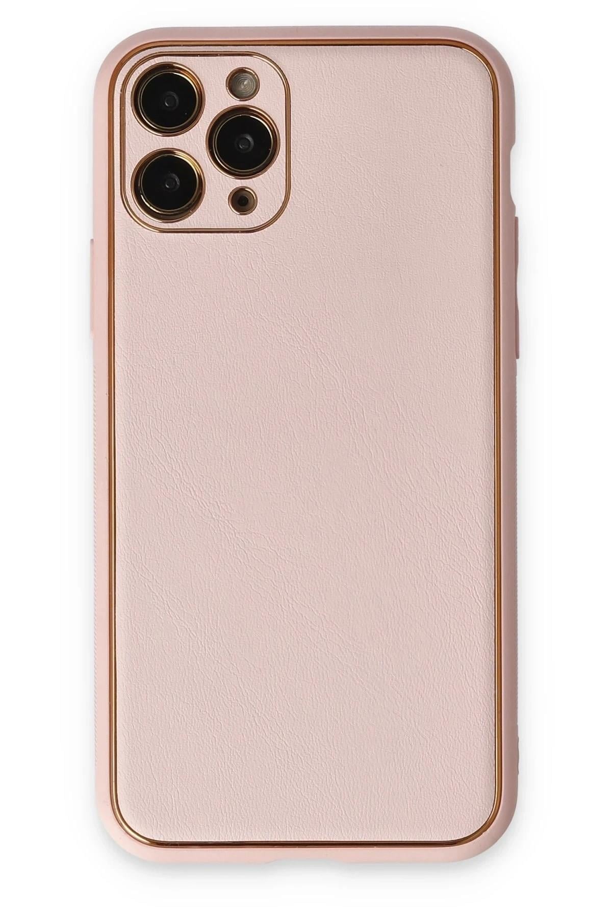 Mey İthalat®  iPhone 11 Pro Kılıf Coco Deri Silikon Kapak - Pudra
