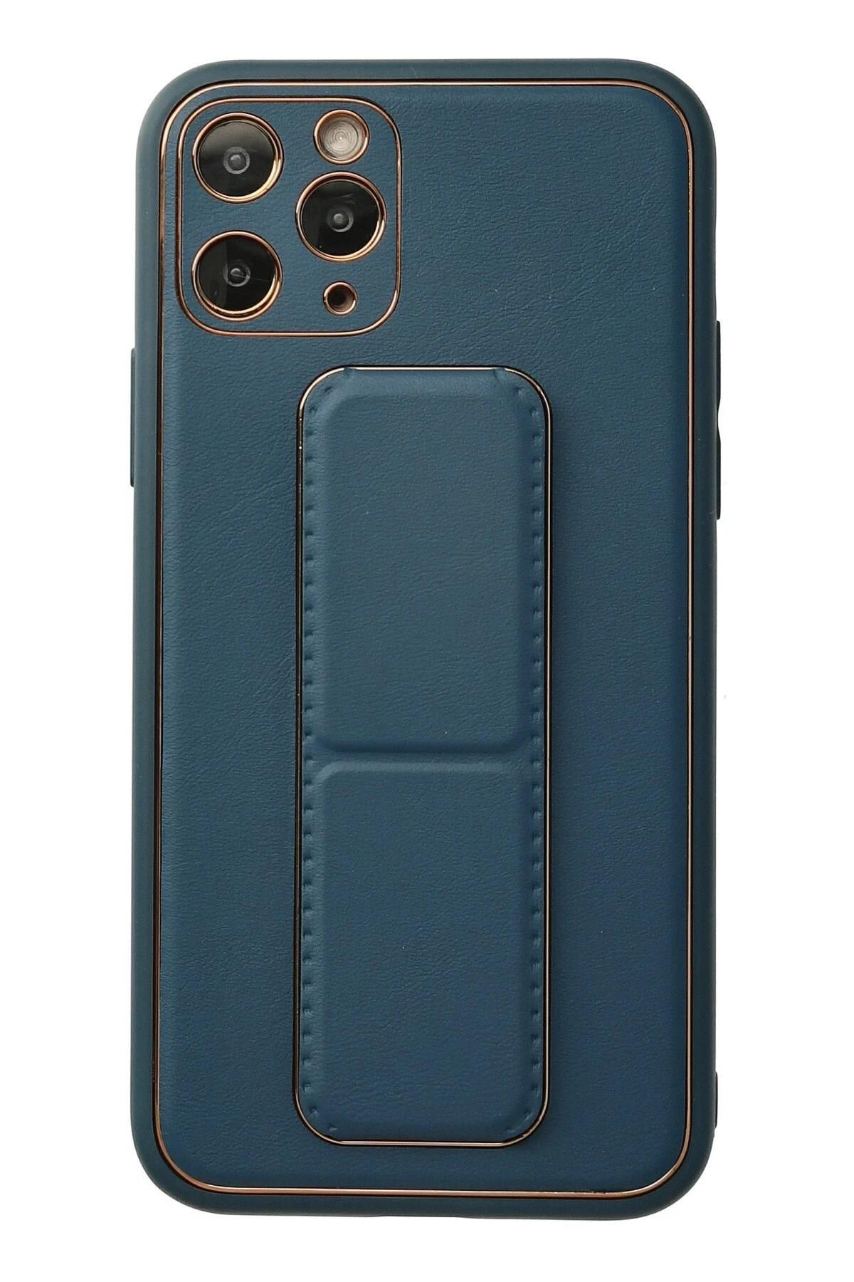 Mey İthalat®  iPhone 11 Pro Kılıf Coco Deri Standlı Kapak - Mavi