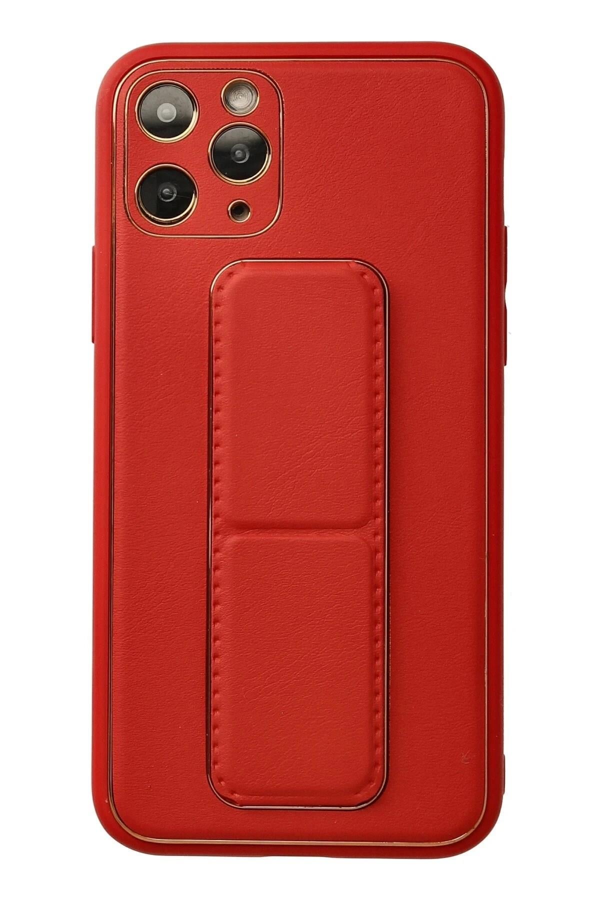 Mey İthalat®  iPhone 11 Pro Kılıf Coco Deri Standlı Kapak - Kırmızı