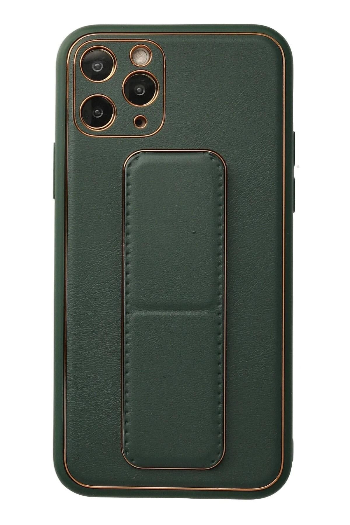 Mey İthalat®  iPhone 11 Pro Kılıf Coco Deri Standlı Kapak - Yeşil