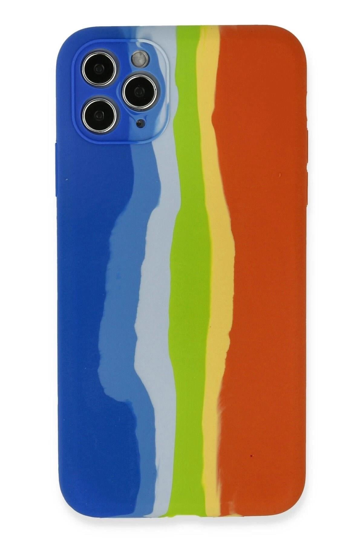 Mey İthalat®  iPhone 11 Pro Kılıf Ebruli Lansman Silikon - Mavi-Turuncu
