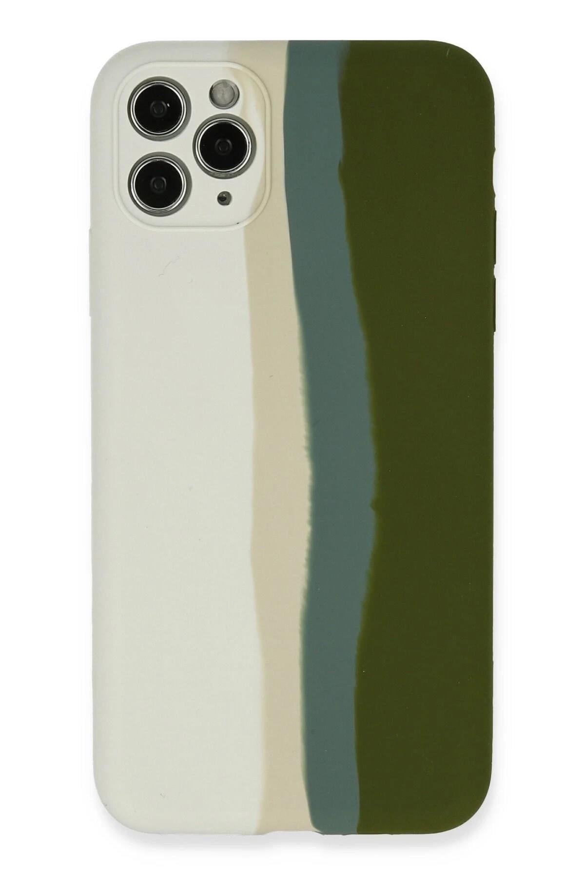 Mey İthalat®  iPhone 11 Pro Kılıf Ebruli Lansman Silikon - Beyaz-Yeşil