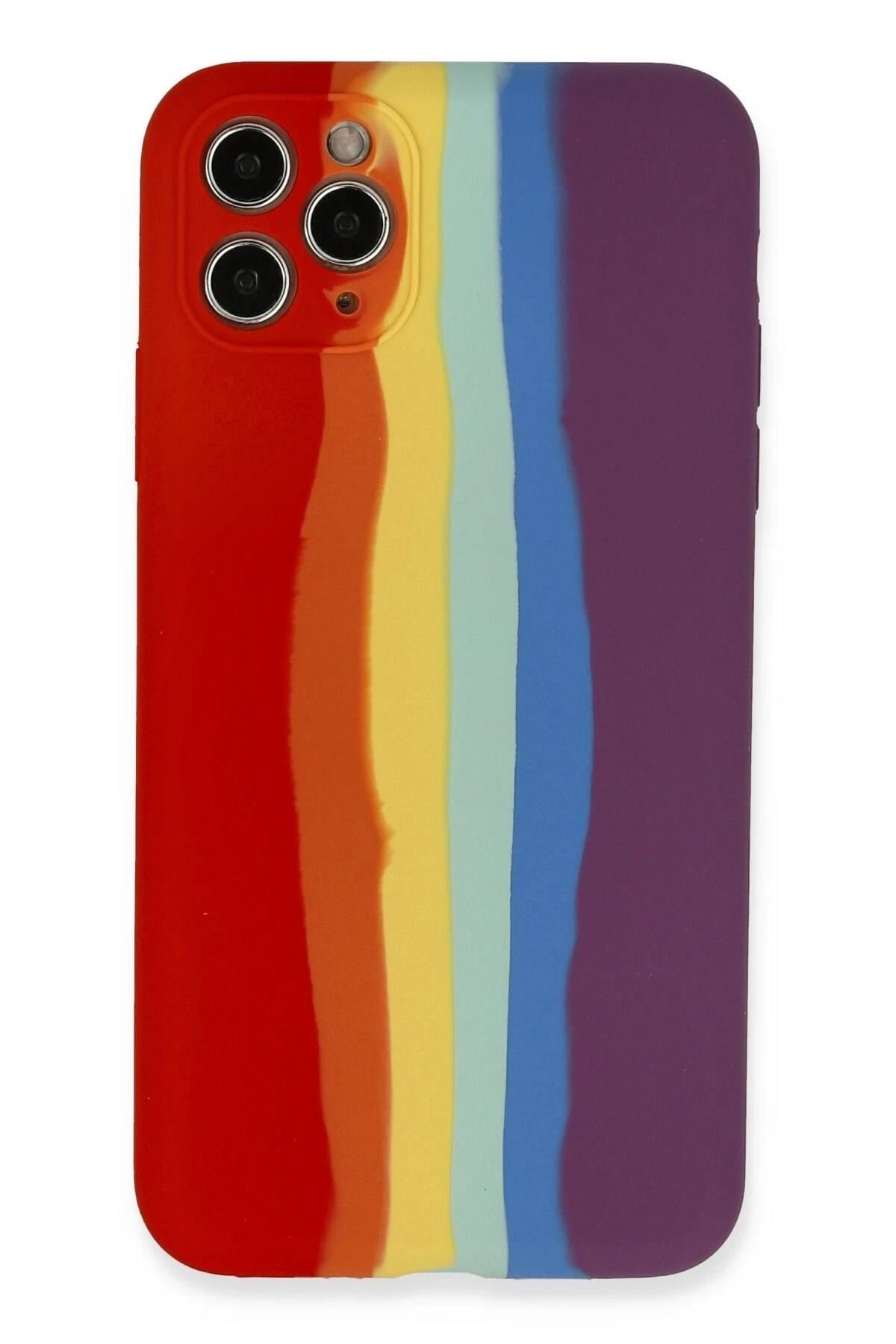Mey İthalat®  iPhone 11 Pro Kılıf Ebruli Lansman Silikon - Kırmızı-Mor