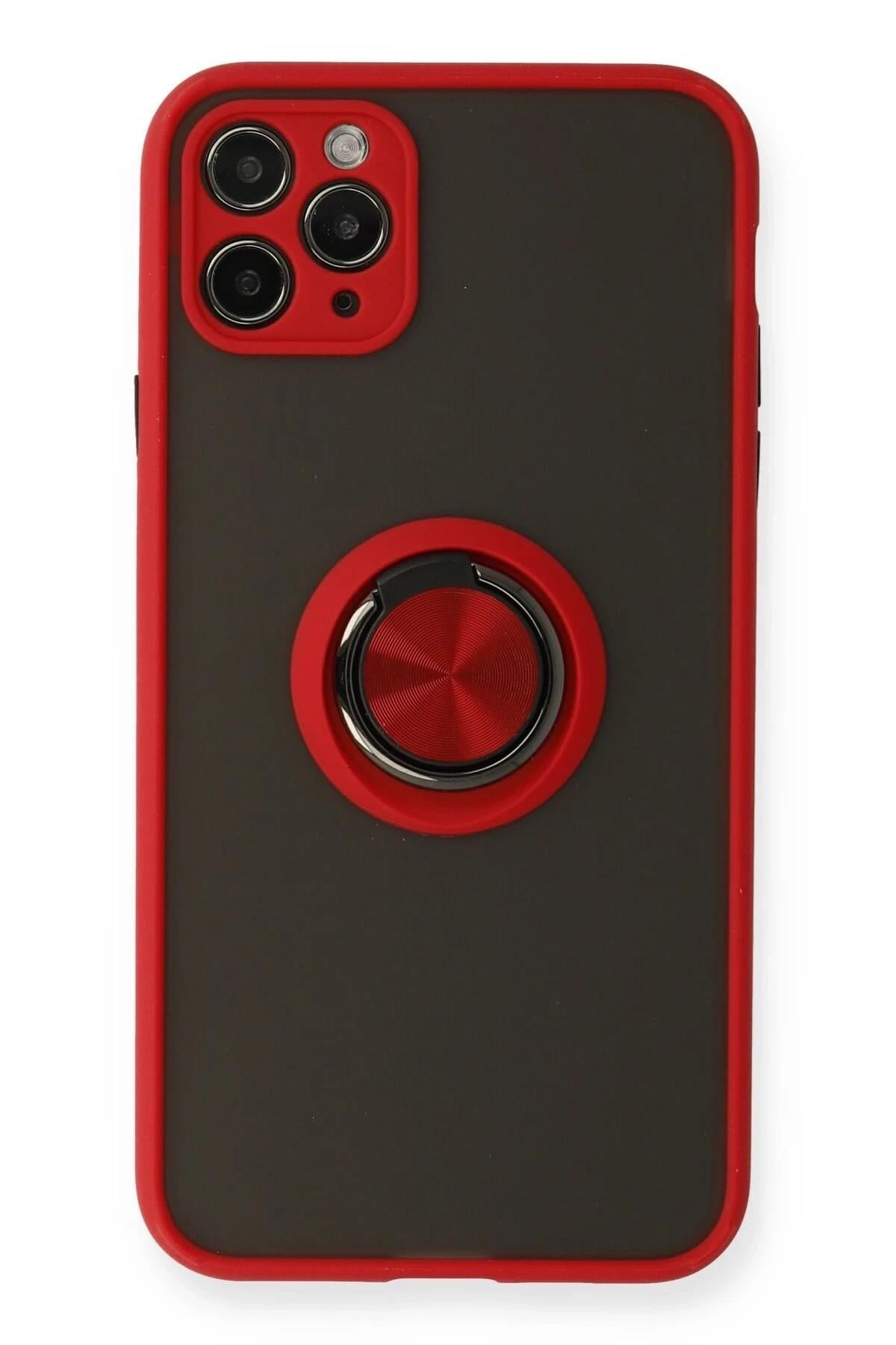 Mey İthalat®  iPhone 11 Pro Kılıf Montreal Yüzüklü Silikon Kapak - Kırmızı