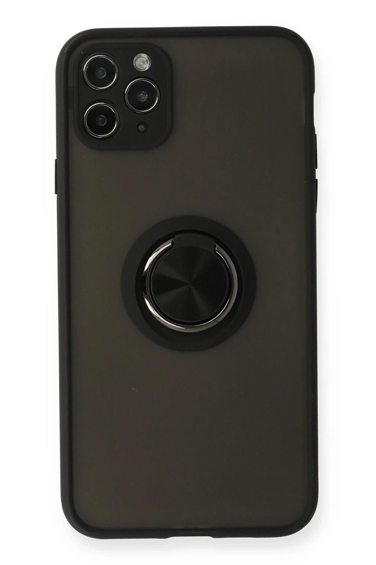 Mey İthalat®  iPhone 11 Pro Kılıf Montreal Yüzüklü Silikon Kapak - Siyah
