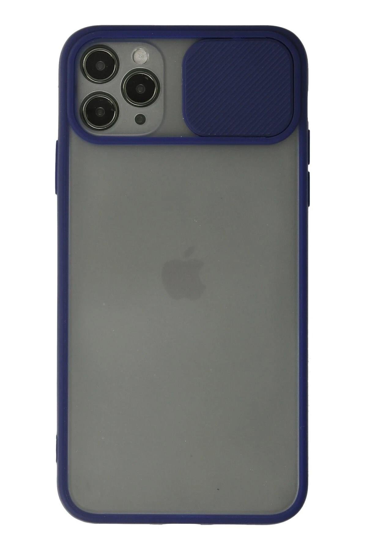 Mey İthalat®  iPhone 11 Pro Kılıf Palm Buzlu Kamera Sürgülü Silikon - Lacivert
