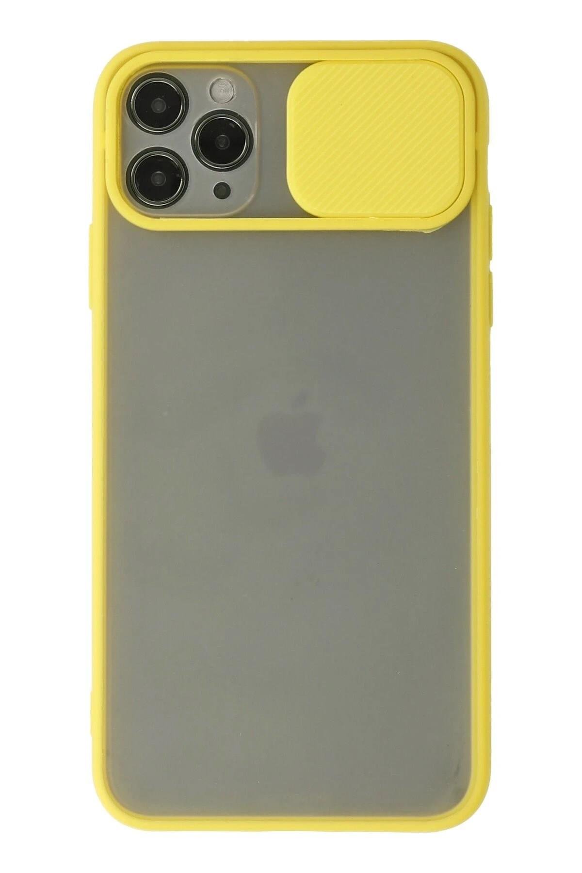 Mey İthalat®  iPhone 11 Pro Kılıf Palm Buzlu Kamera Sürgülü Silikon - Sarı