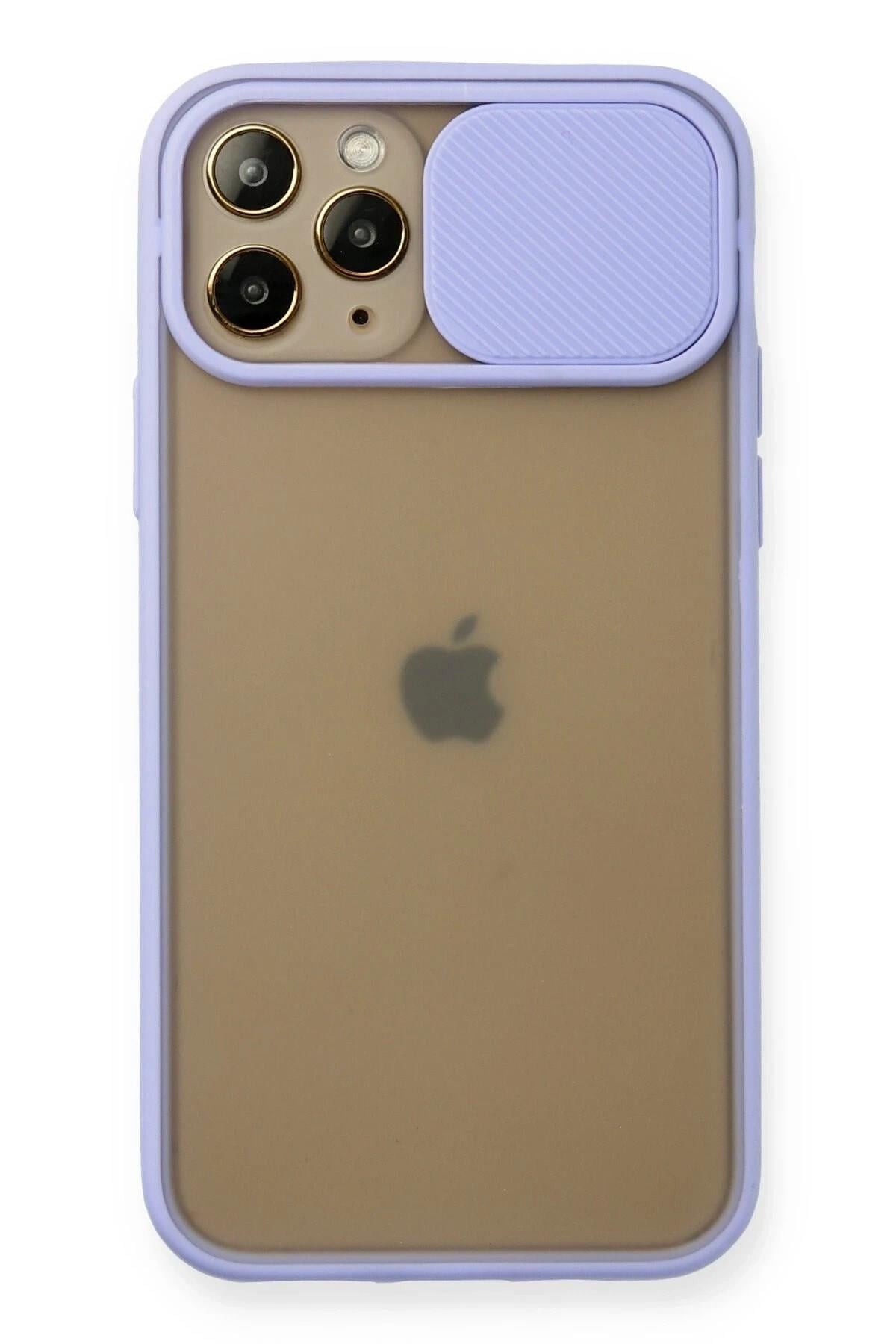 Mey İthalat®  iPhone 11 Pro Kılıf Palm Buzlu Kamera Sürgülü Silikon - Lila