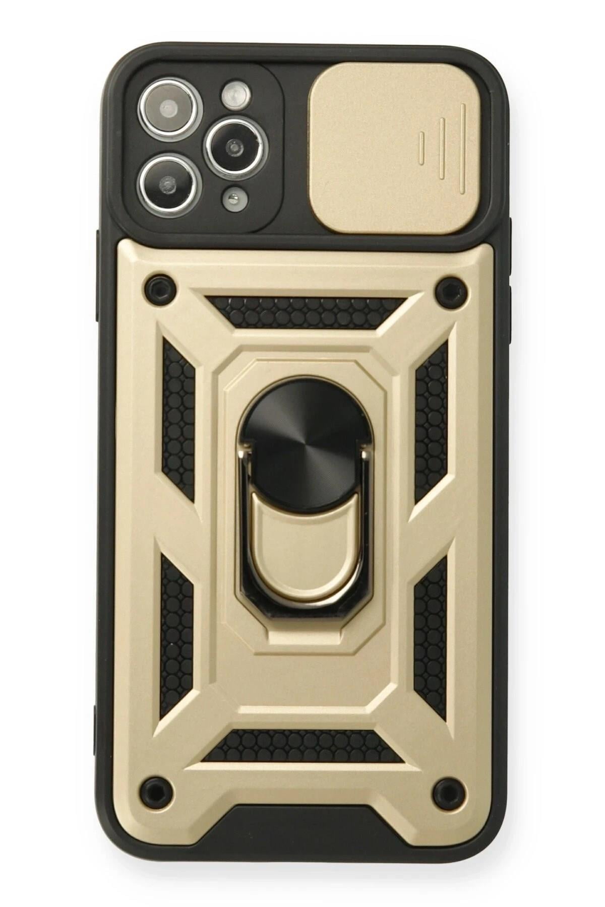 Mey İthalat®  iPhone 11 Pro Kılıf Pars Lens Yüzüklü Silikon - Gold