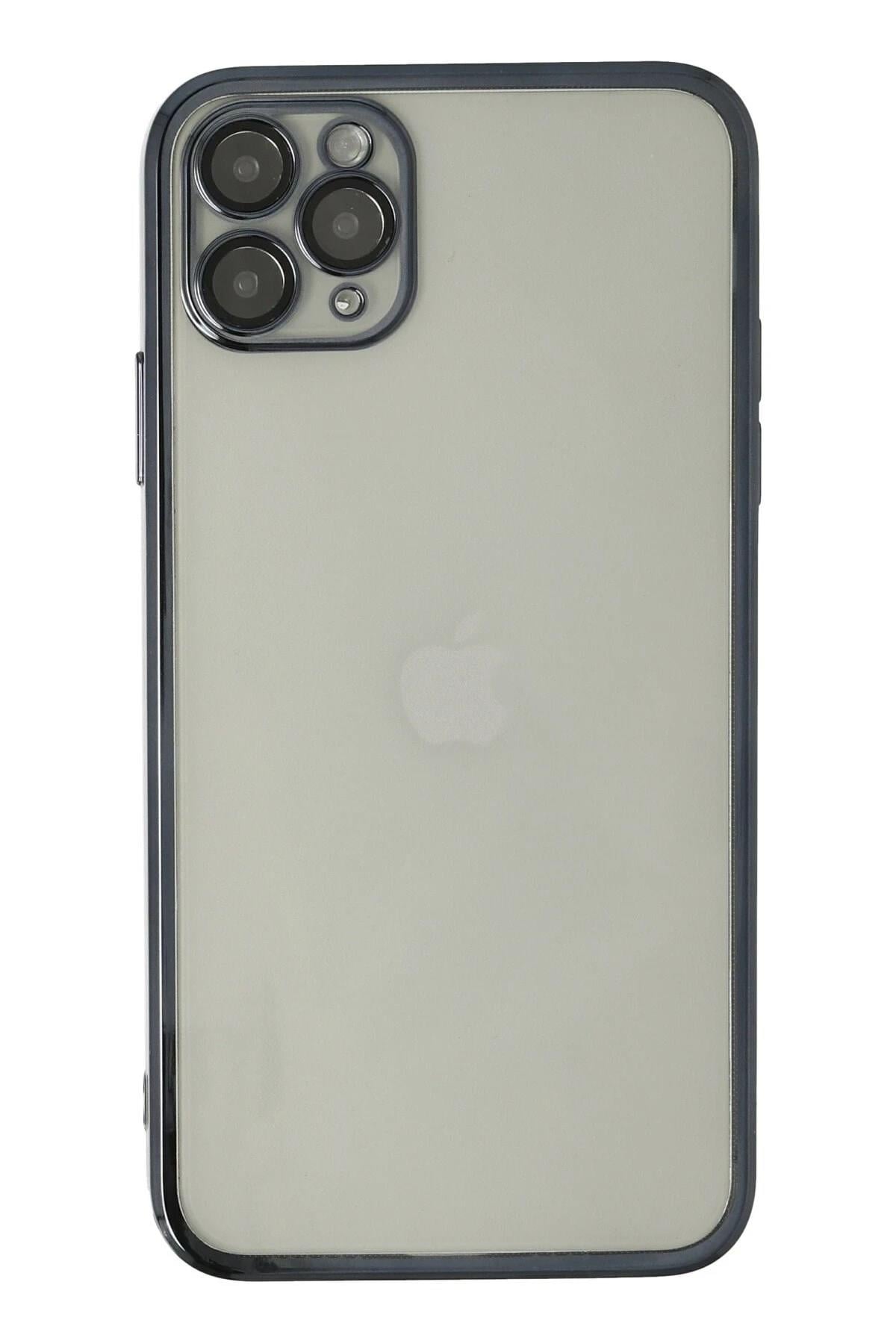 Mey İthalat®  iPhone 11 Pro Max Kılıf  Lensli Silikon - Siyah