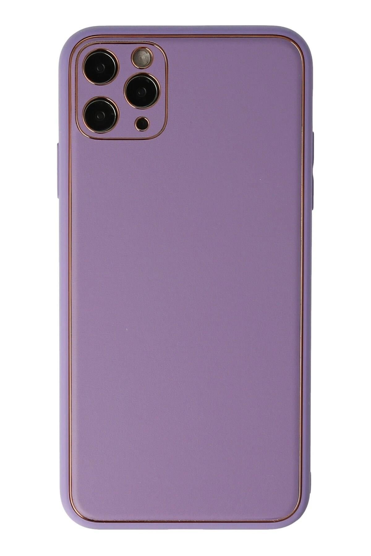 Mey İthalat®  iPhone 11 Pro Max Kılıf Coco Deri Silikon Kapak - Lila