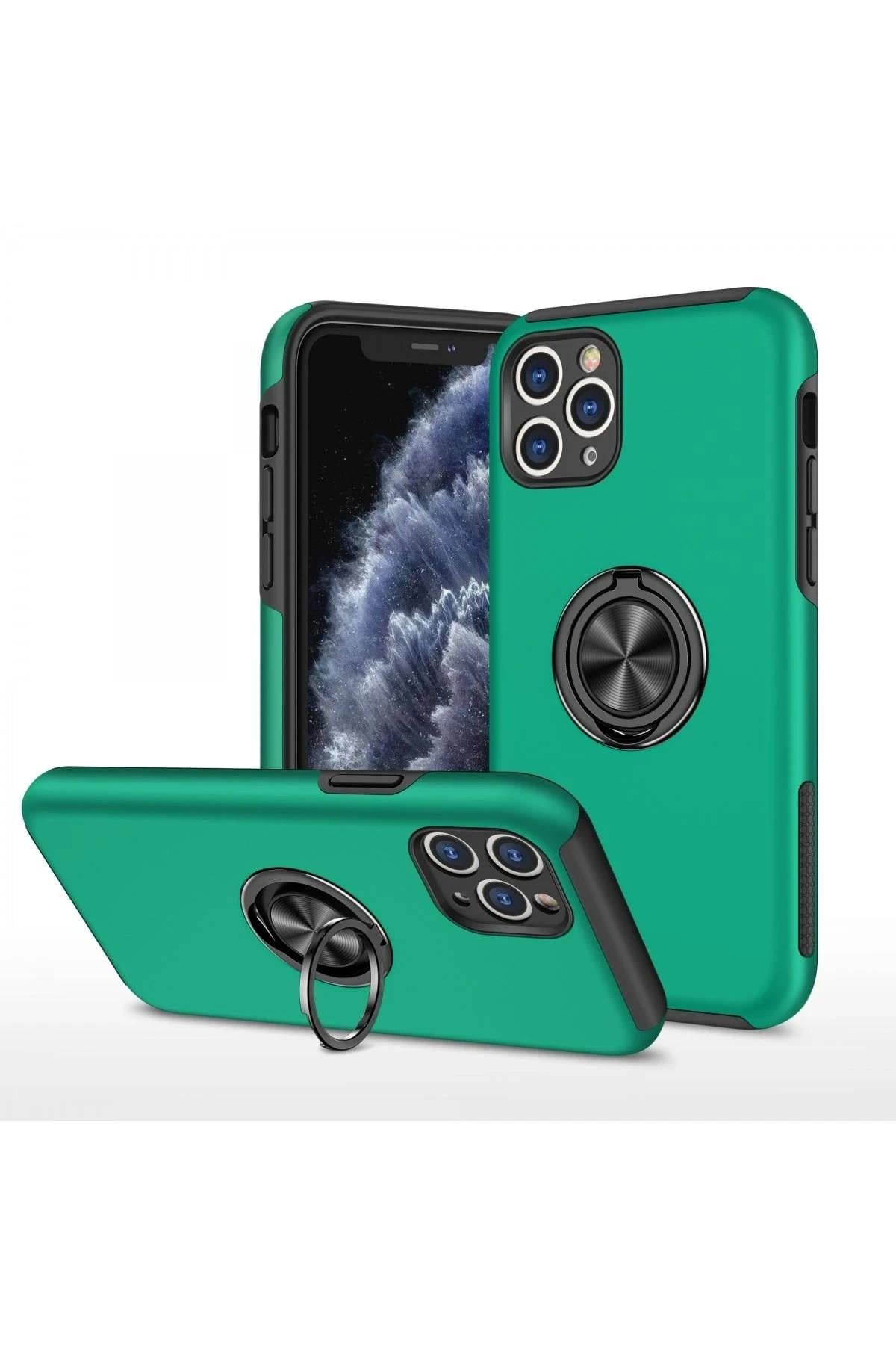 Mey İthalat®  iPhone 11 Pro Max Kılıf Elit Yüzüklü Kapak - Yeşil