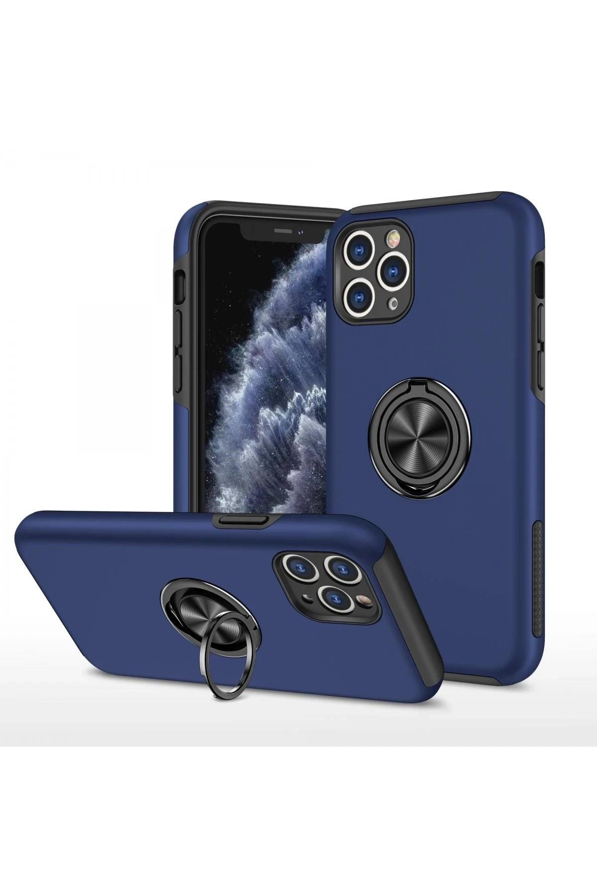 Mey İthalat®  iPhone 11 Pro Max Kılıf Elit Yüzüklü Kapak - Lacivert